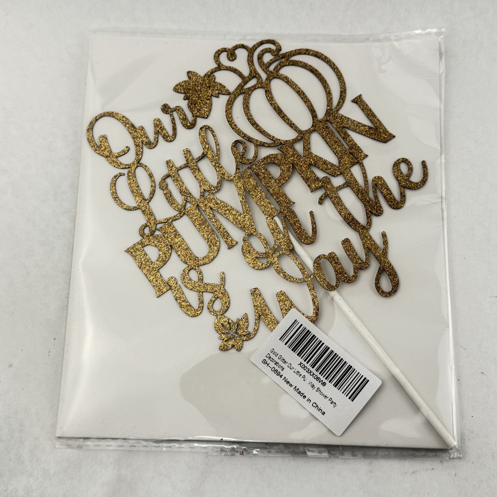 Gold Glitter Little Pumpkin On The Way Cake Topper Baby Shower Fall Decor