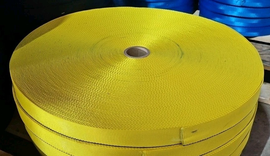 295' Roll of 1.25" Yellow w/ One Black Edge Tie Down Webbing - 5 Available! NEW!