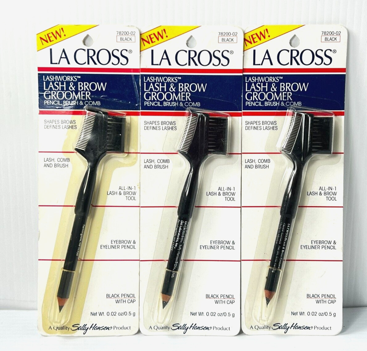 New (3) LA CROSS LASH WORKS All-In-One Lash and Brow Groomer *VINTAGE RARE