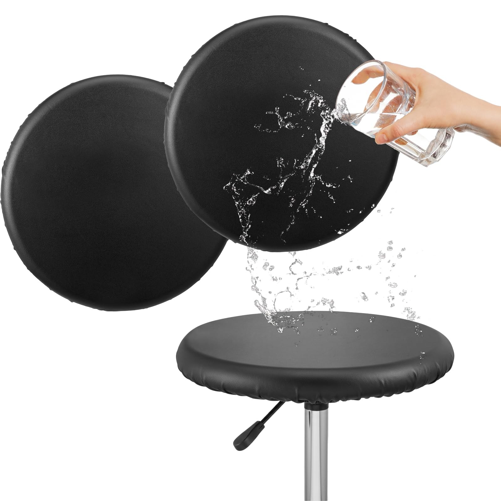 2 pcs 12-15 Inch PU Bar Stool Covers Round Universal Waterproof Stool Covers ...