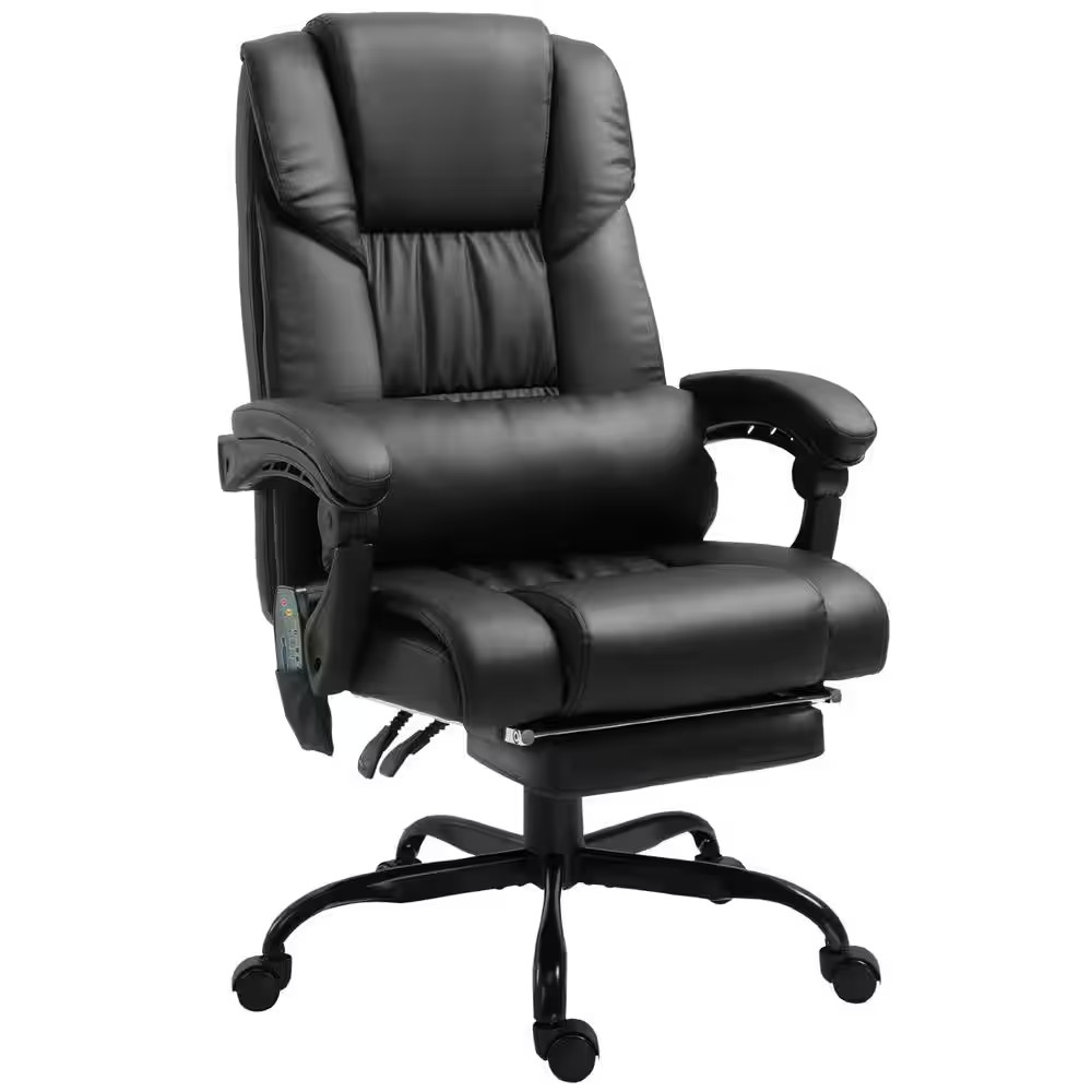 27.25" X 24" X 47.25" Black PU Leather Reclining Height Adjustable 6-Point Massa