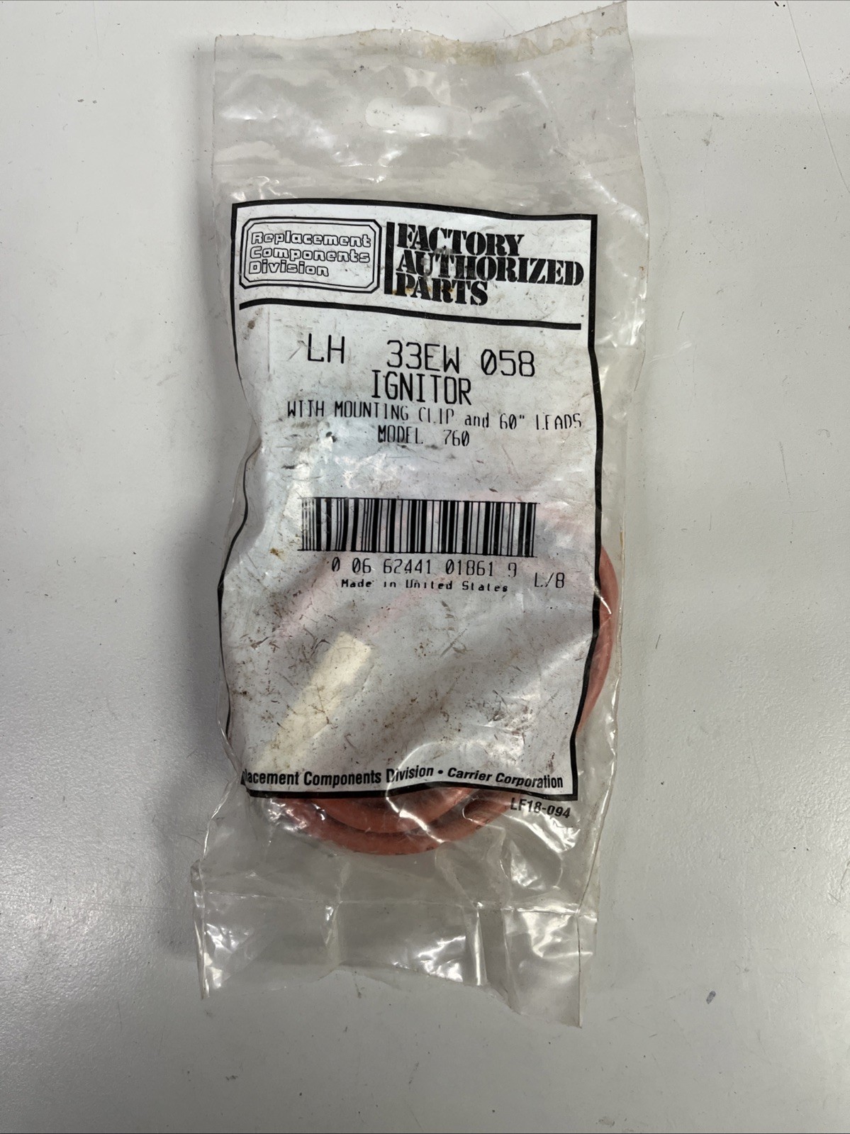 Factory Authorized Parts LH33EW058, Ignitor, Sealed In Package, NEW Old Stock!