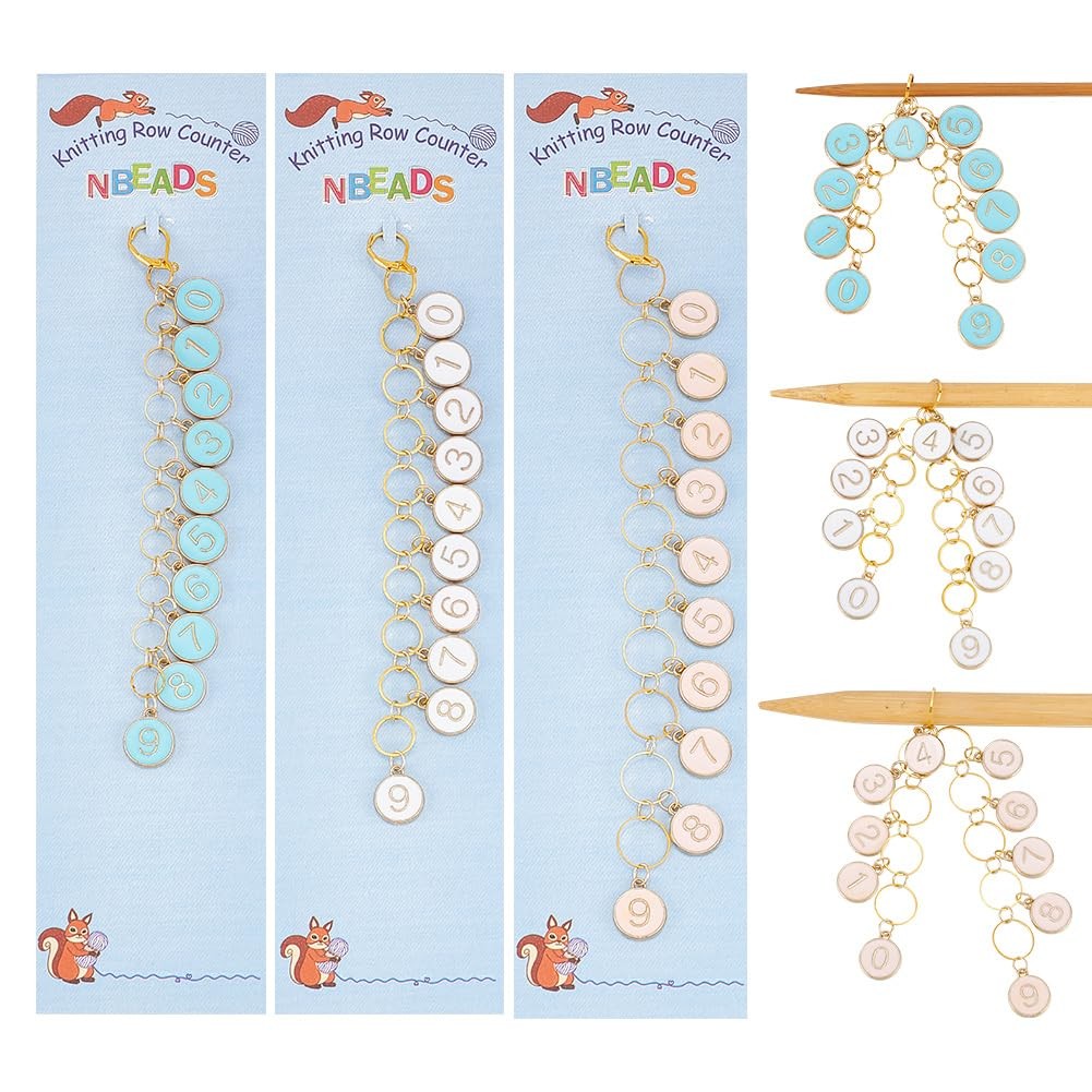 2 Pcs 0-9 Enamel Number Knitting Row Counter Chains, Alloy Stitch Markers Row...