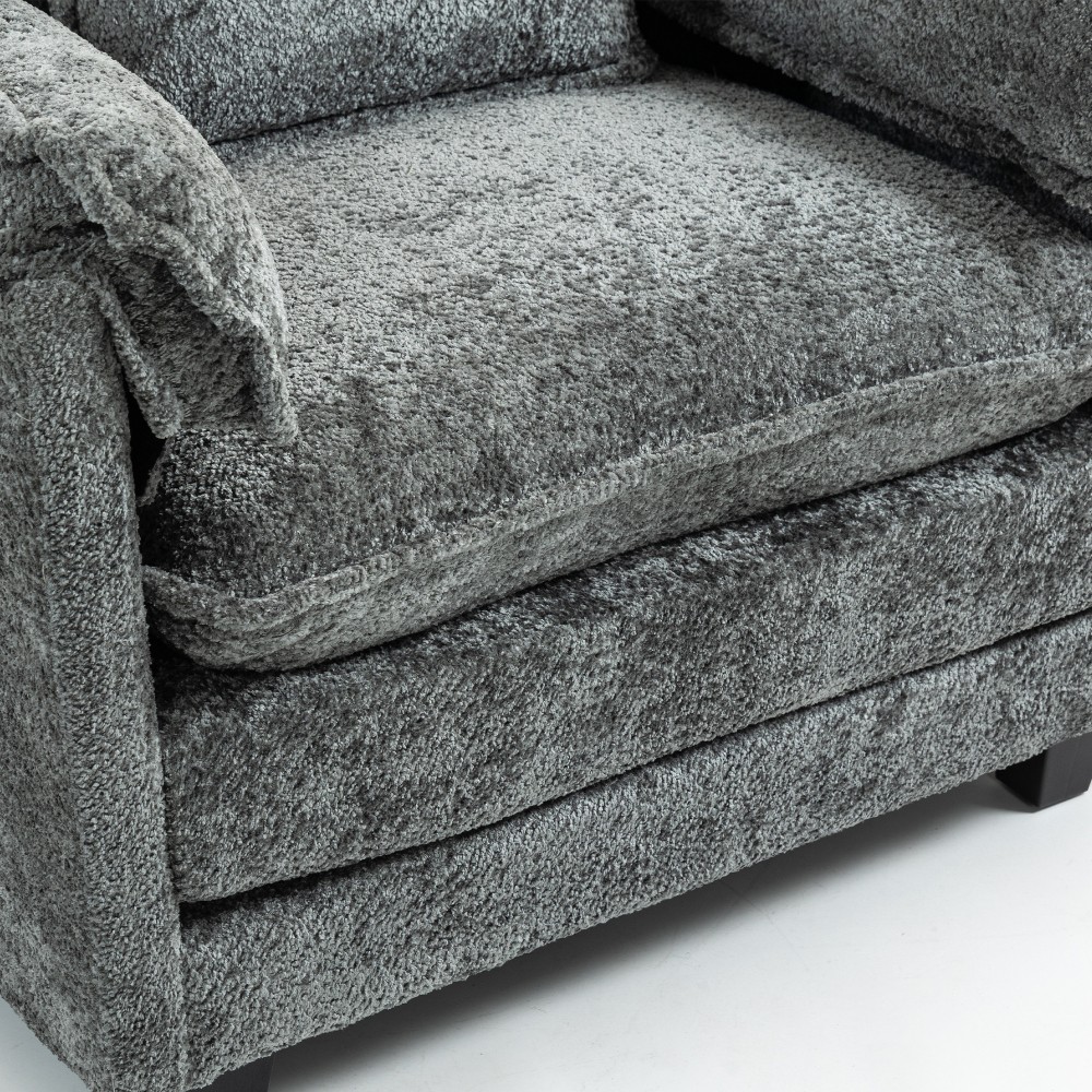 DARK GREY Oversized Boucle Sofa Bed – Portable Ottoman, Wider Seat,Deep Cushions