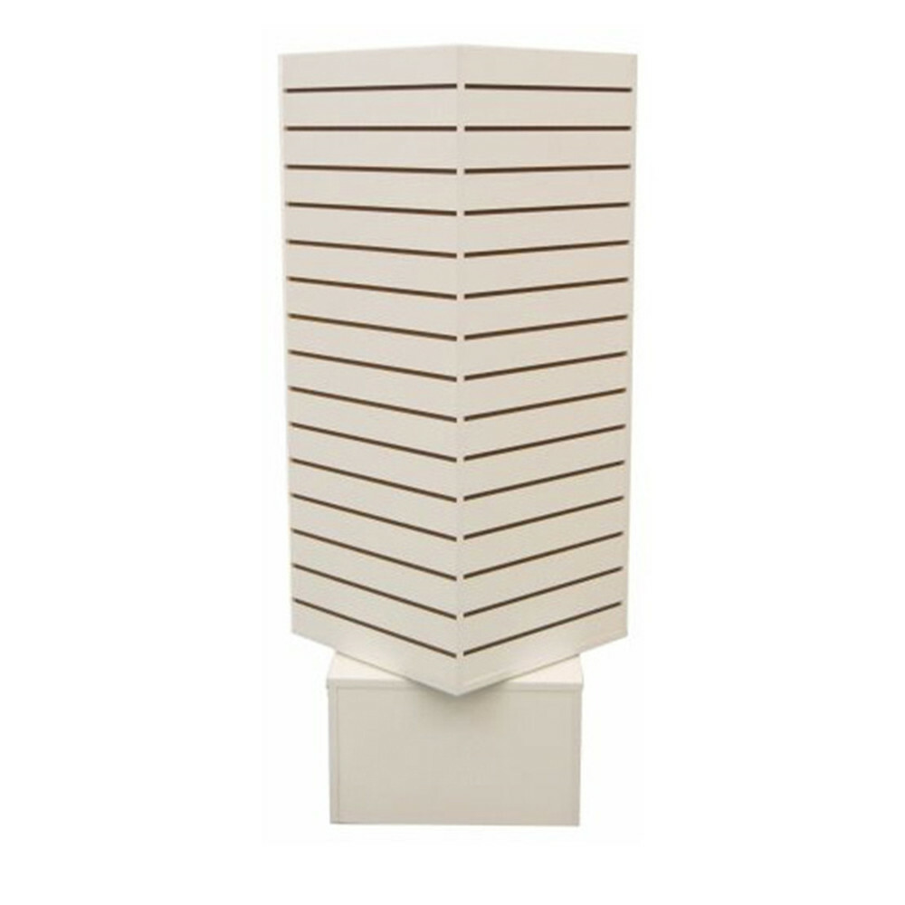 20"x 20"x 54" White Rotating Cube Tower 4 Sided Revolving Slatwall Floor Display