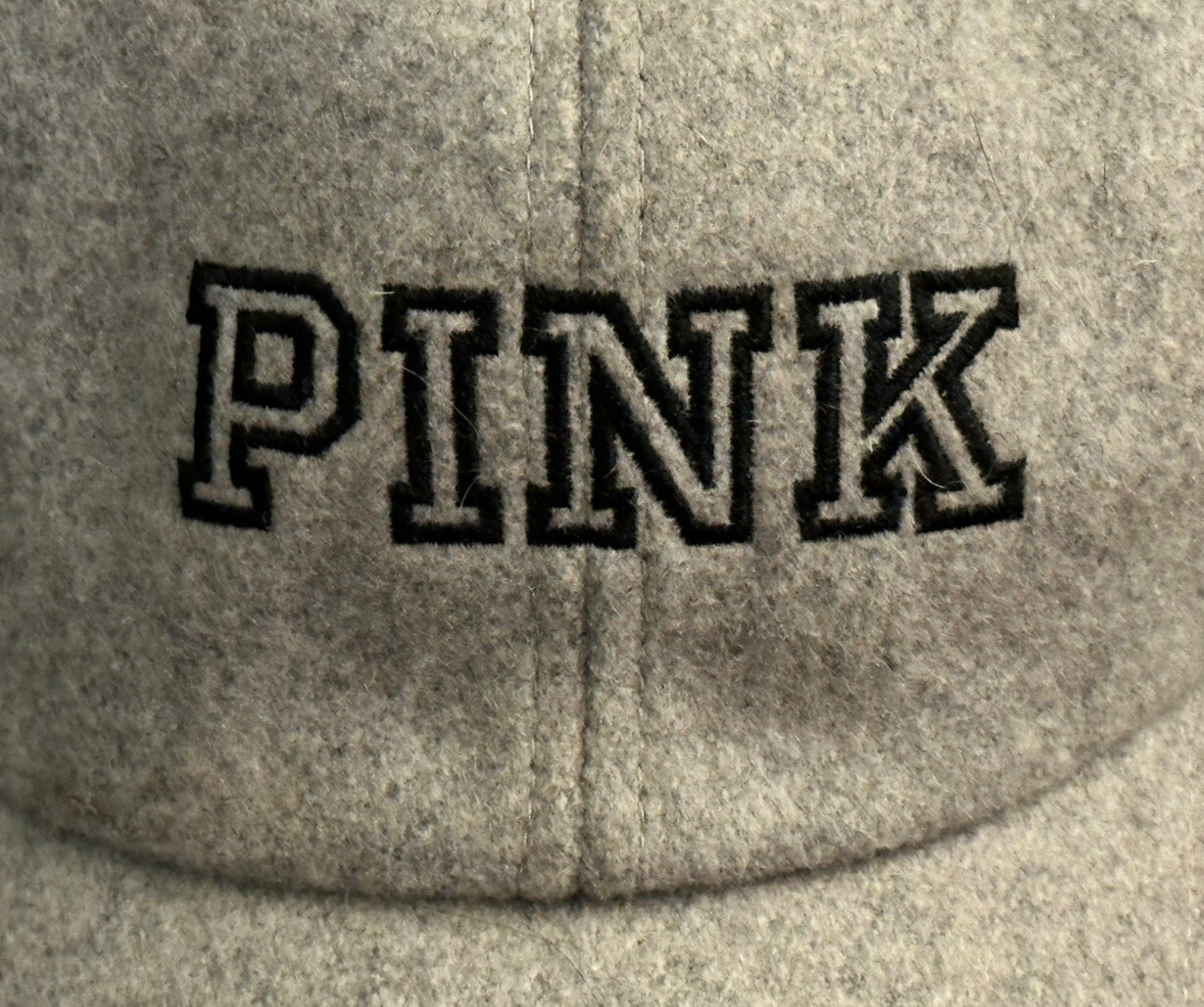 Victoria Secret PINK Baseball Style Hat 52% Wool Gray w/ Black Letters NEW! NWT!