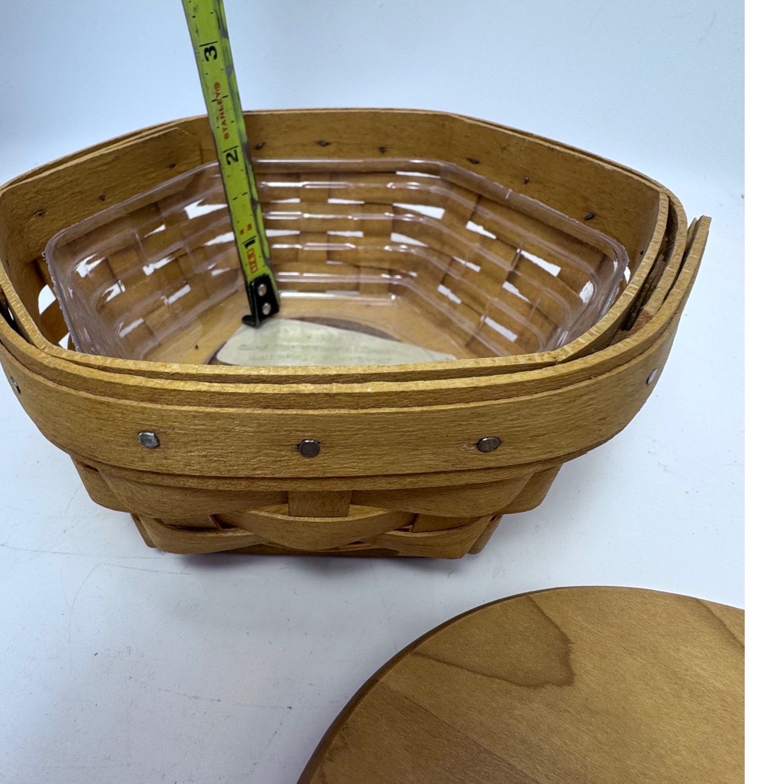 Longaberger Hexagon Basket with Wood Lid and Plastic Protector Dresden Ohio USA
