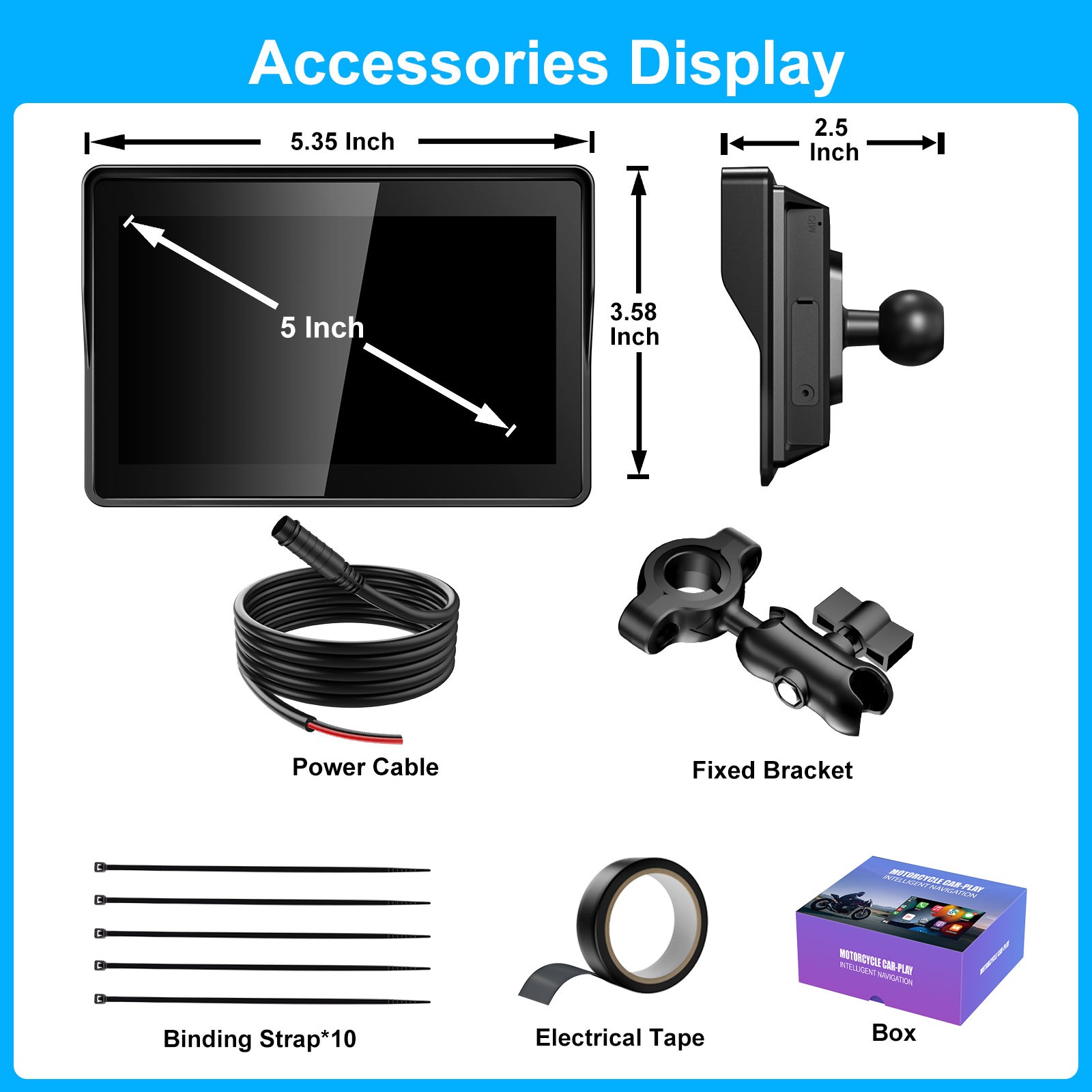 5 Inch Motorcycle Navigation GPS Wireless Carplay Android Auto Touch Screen Siri