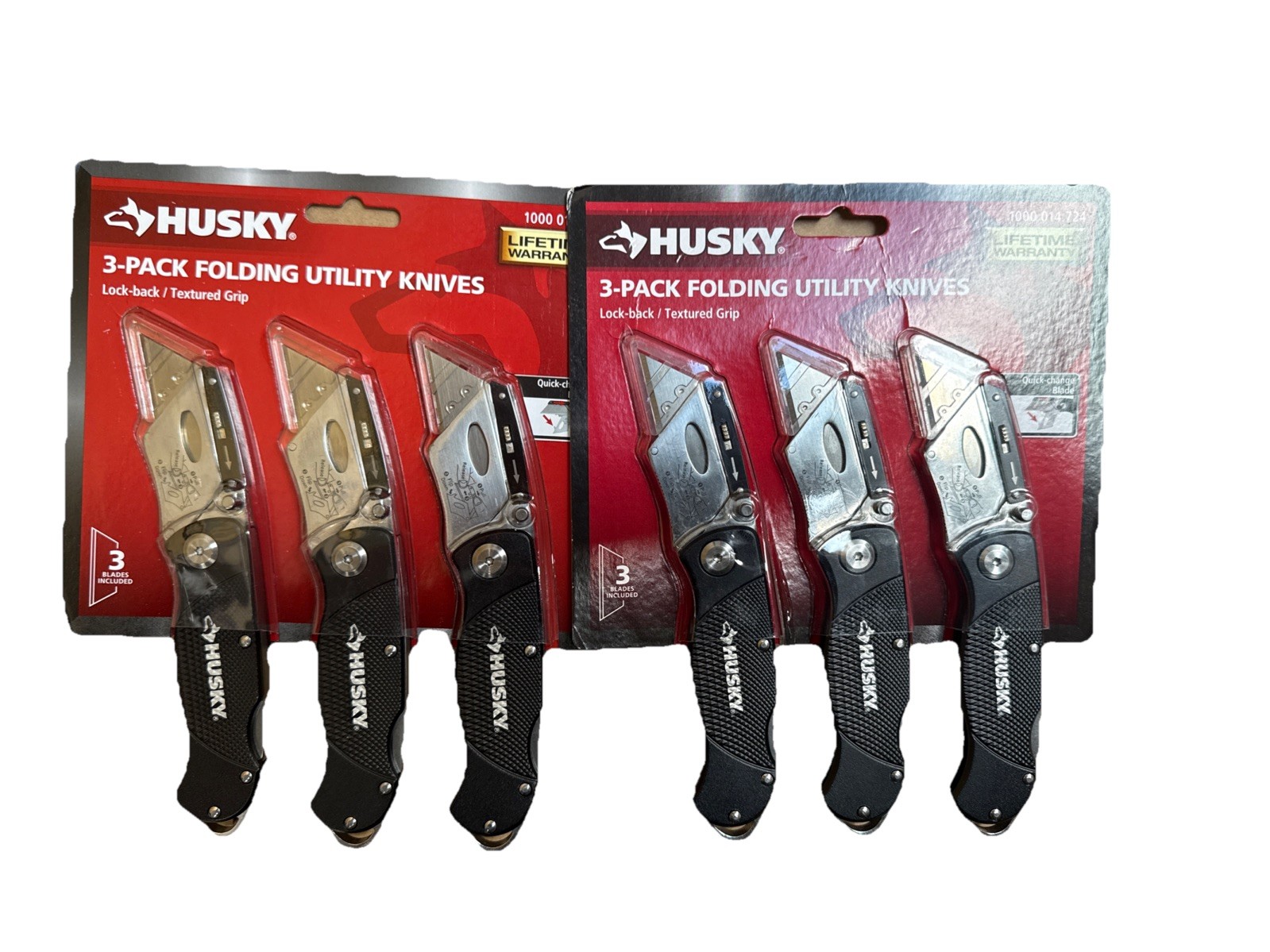 Husky 3  pack folding utility knife with locking back and texture Grip (2pack)