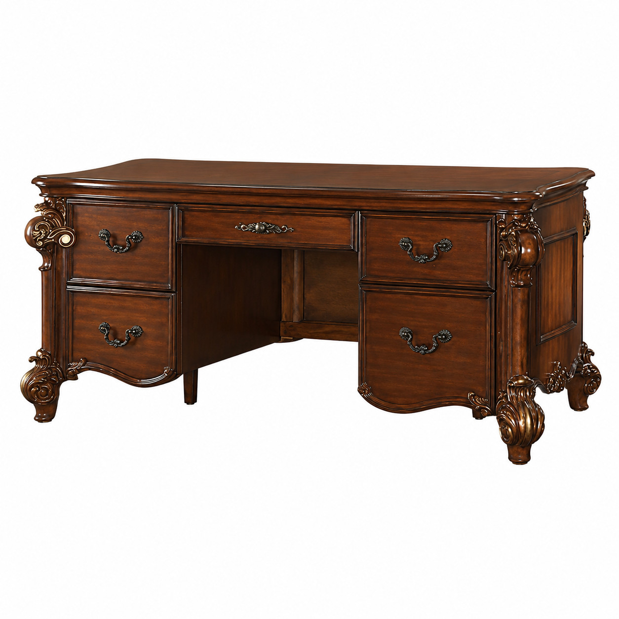 Vendome Executive Writing Desk – Cherry Executive Office Desk with 5 Drawers