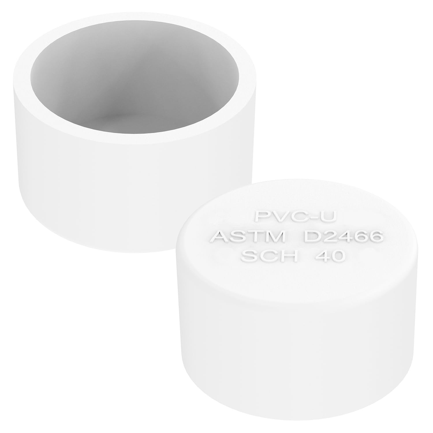 2 Inch PVC Cap, Compatible with Standard SCH40 2" PVC Pipe Fittings, White En...