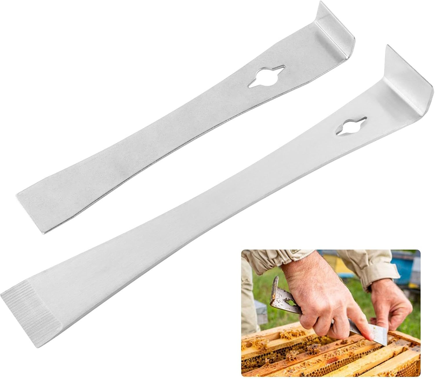 2Pcs Stainless Steel Pry Bar Scraper Set, 7-1/4" & 9-1/4" Flat Small...