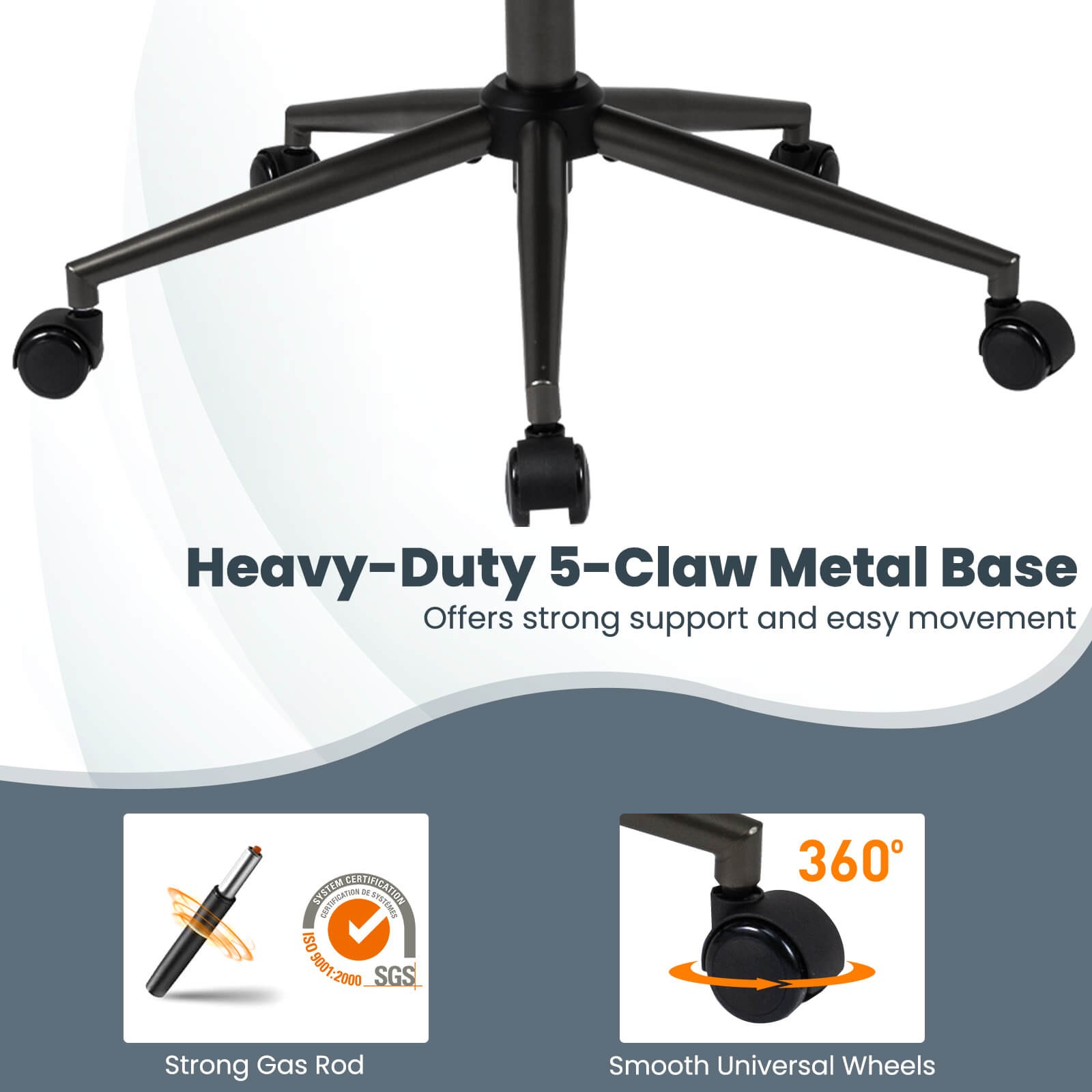 Ergonomic Office Chair w/2D Headrest, Rocking Backrest & Wheels, Gaming Chair