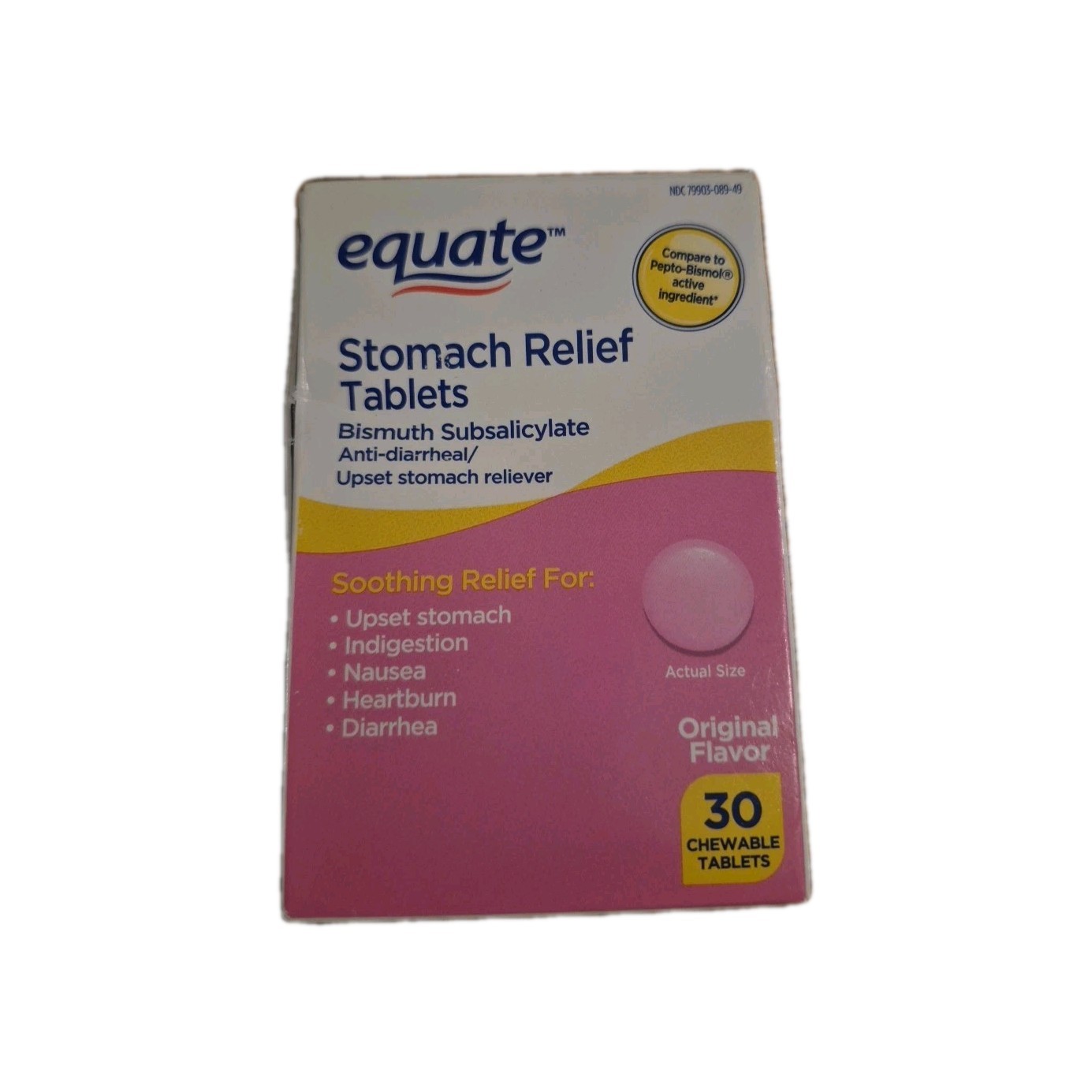 Equate Stomach Relief Chewable Tablets, 262 mg, 30 Chewable Tablets Exp:  08/27