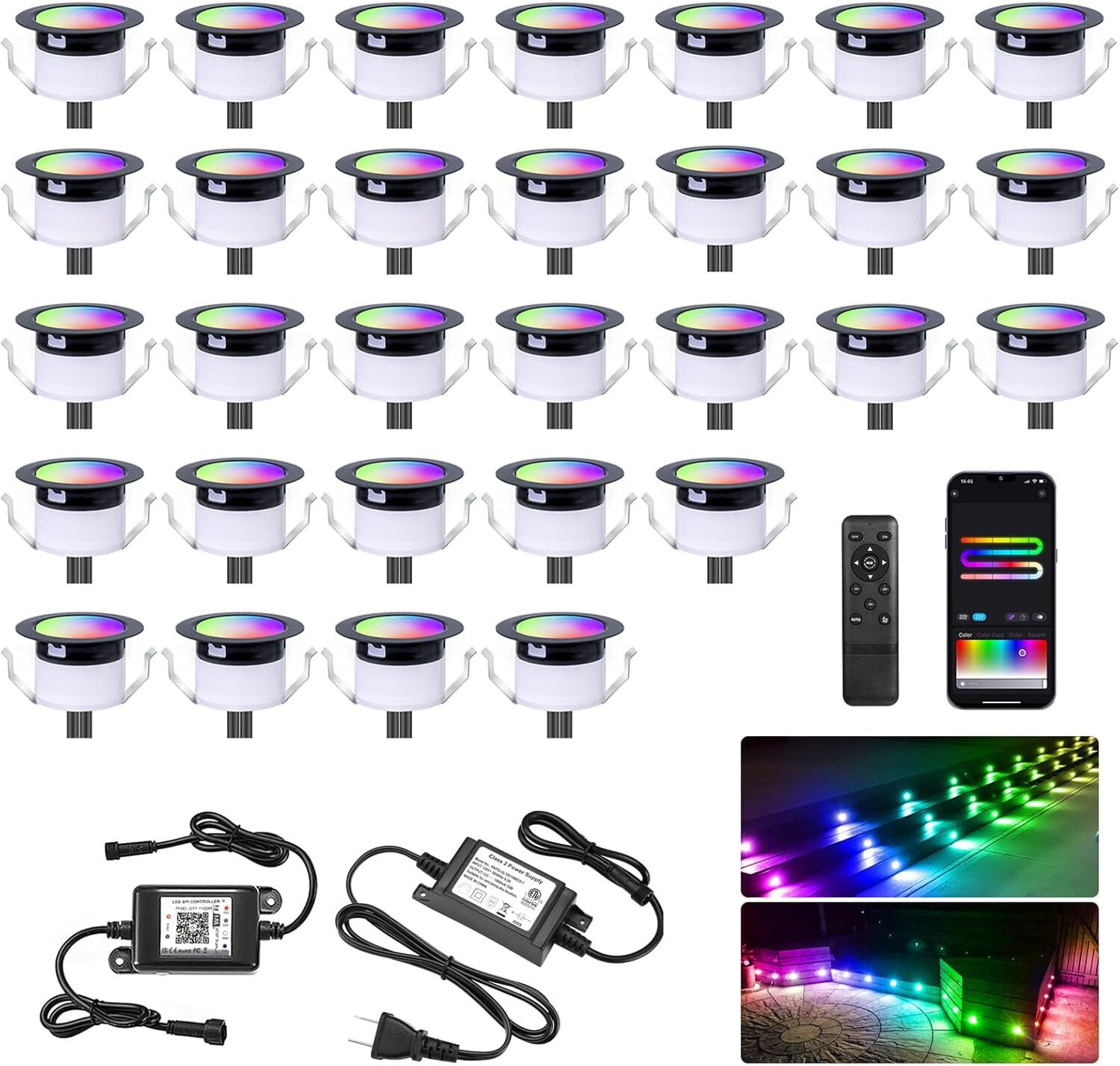 30Pack 1.22" Low Voltage WiFi RGBW+IC Dynamic Recessed LED Deck Light Waterproof