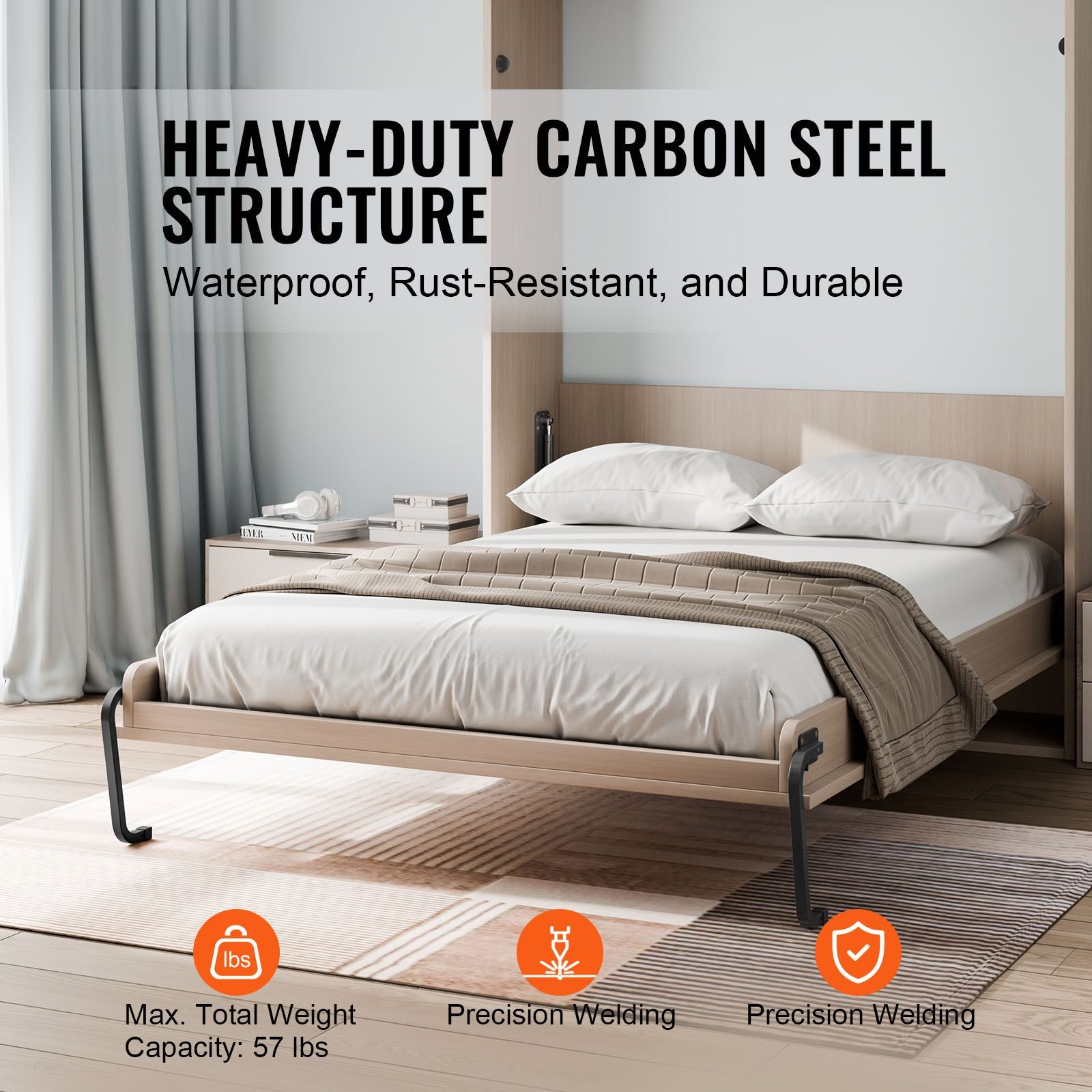 Full Size Murphy Bed Kit - Vertical DIY Wall Bed Hardware for Space Saving