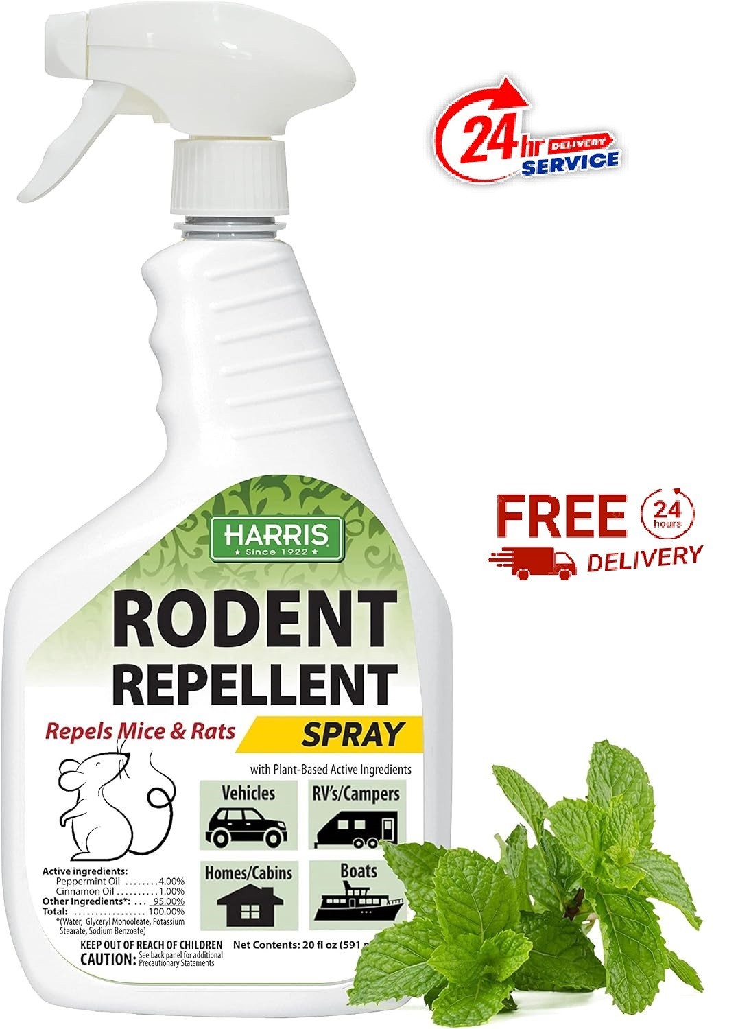 Harris Peppermint Oil Mice & Rodent Repellent Spray for House & Car Engines 20oz