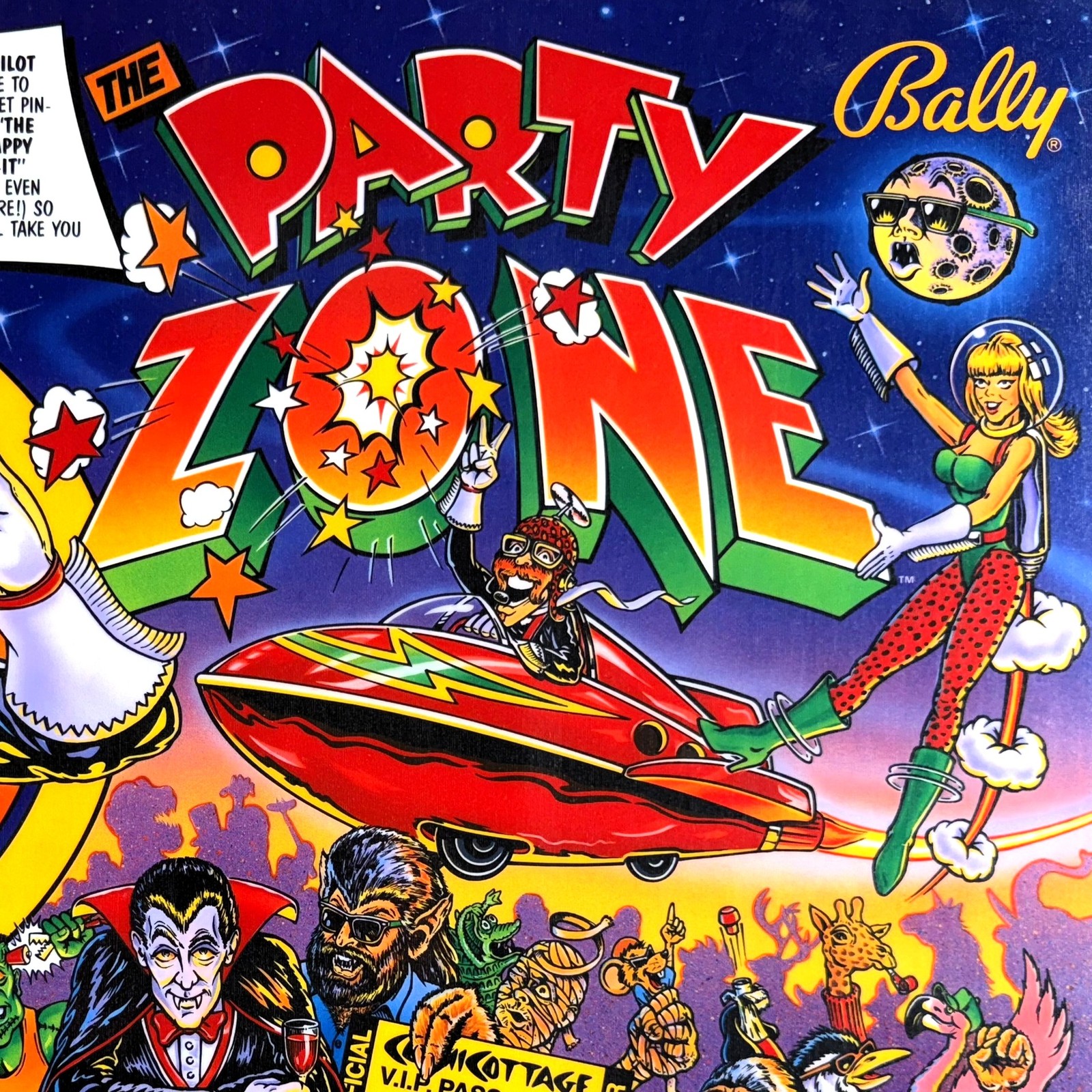 Bally The Party Zone Pinball Machine Game Backglass Translite ORIGINAL NOS