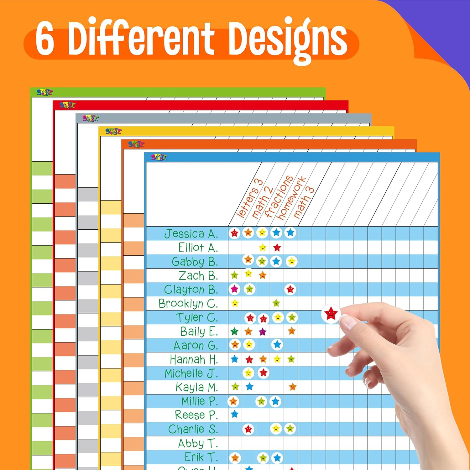 6 Pack Dry Erase Incentive Chart, 6 Multi-Color Tracking Chart with 1056 Rewa...
