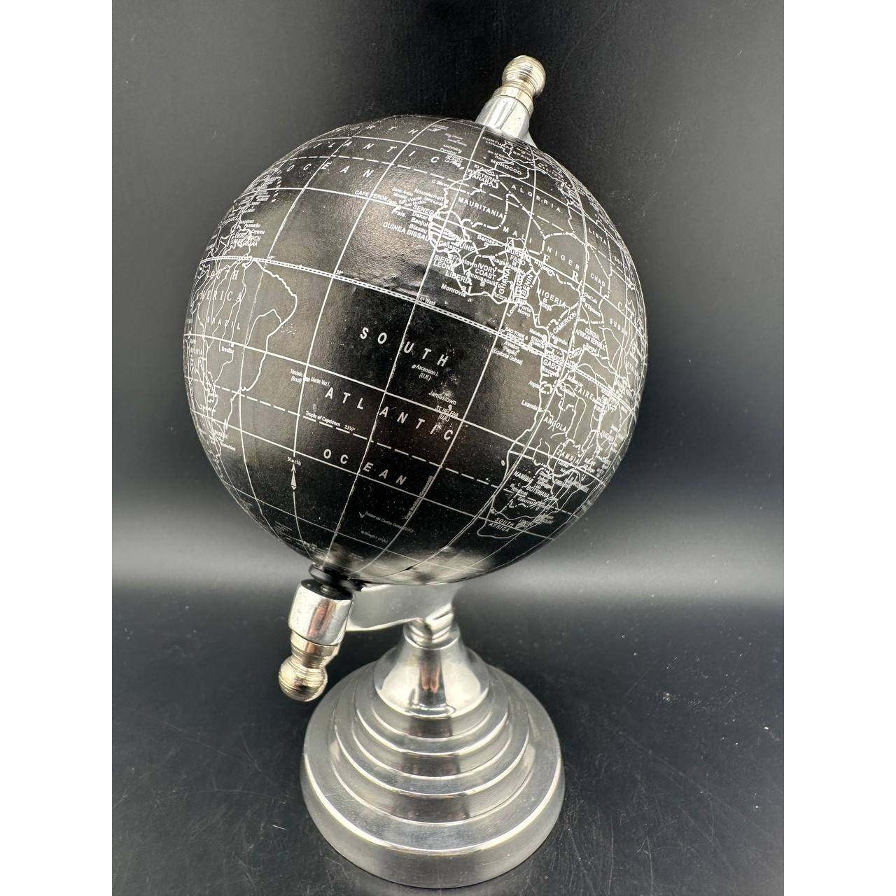 Modern Black and Silver Desk Globe with Tiered Metal Base - G01 (22)