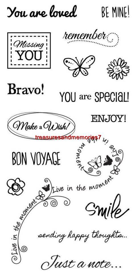 Fiskars Clear Stamps SINCERE SALUTATIONS Bravo, Smile, Just a Note, Bon Voyage