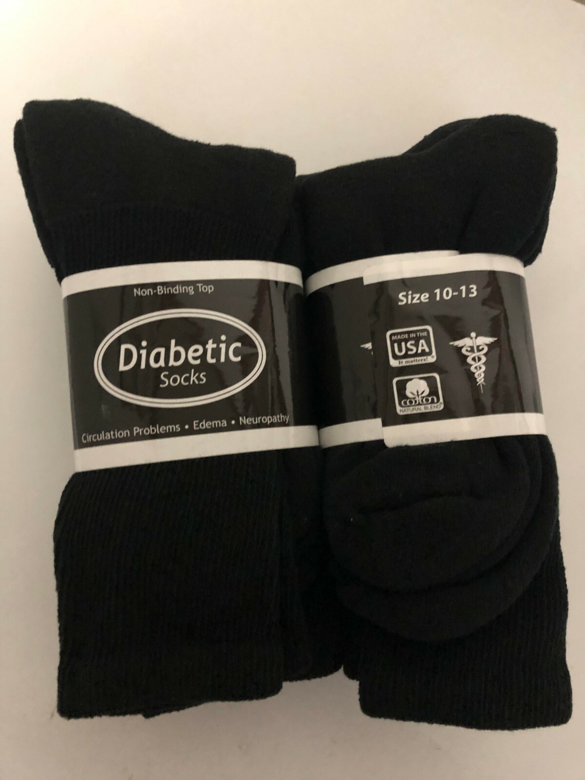 *** 6 Pair Diabetic Black Crew Socks 10-13 ***