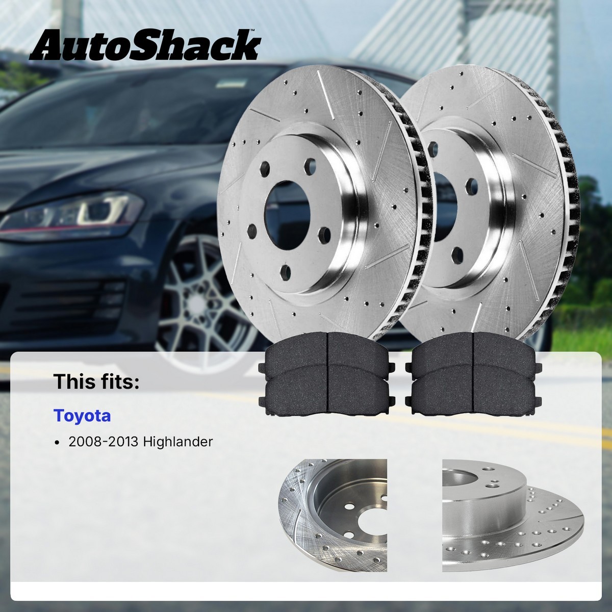 Rear Drilled Slotted Brake Rotors Ceramic Pads for 2008-2013 Toyota Highlander