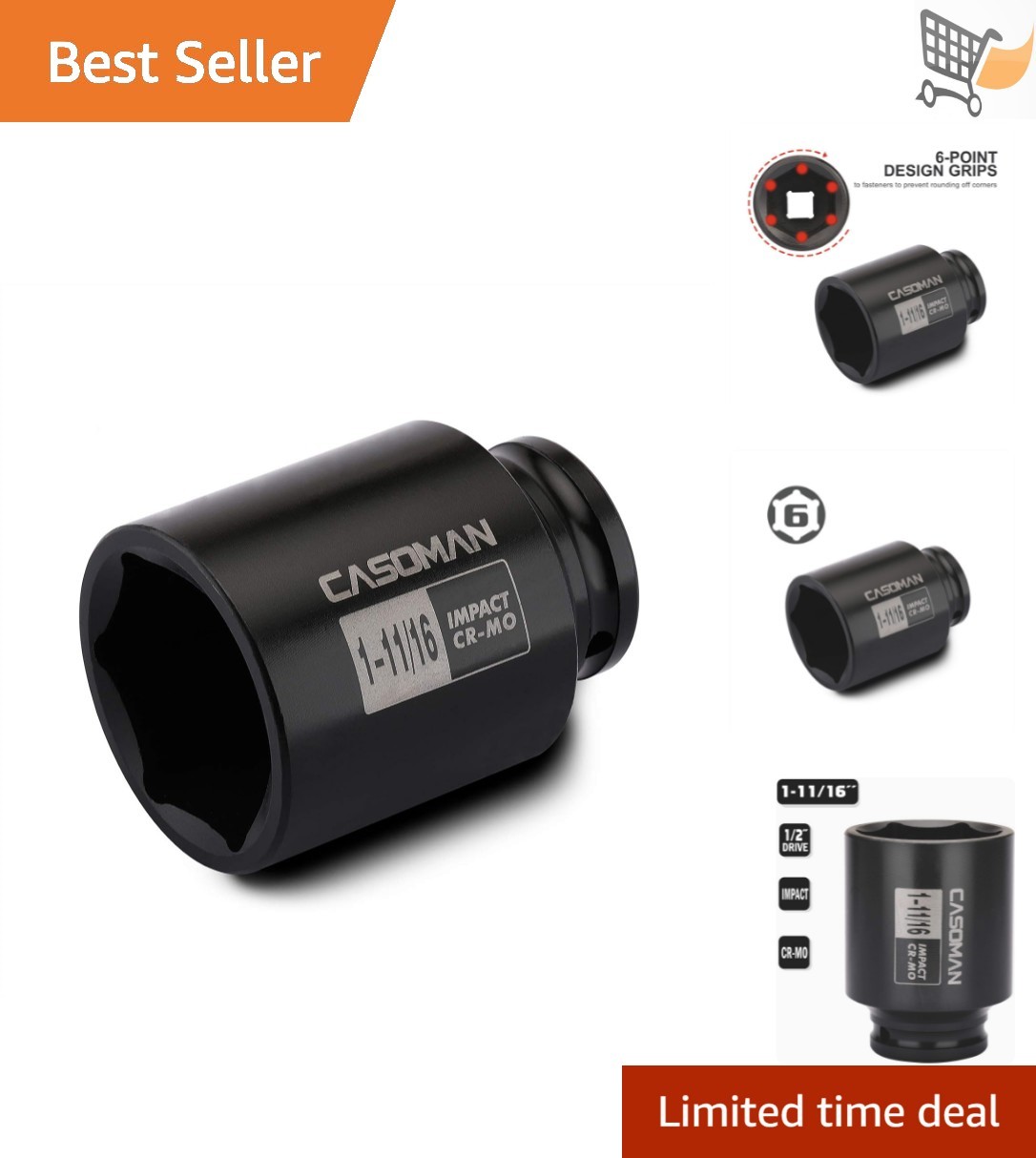 Deep Impact Socket 1/2-inch Drive 1-11/16" SAE Chrome Molybdenum for Axle Nuts