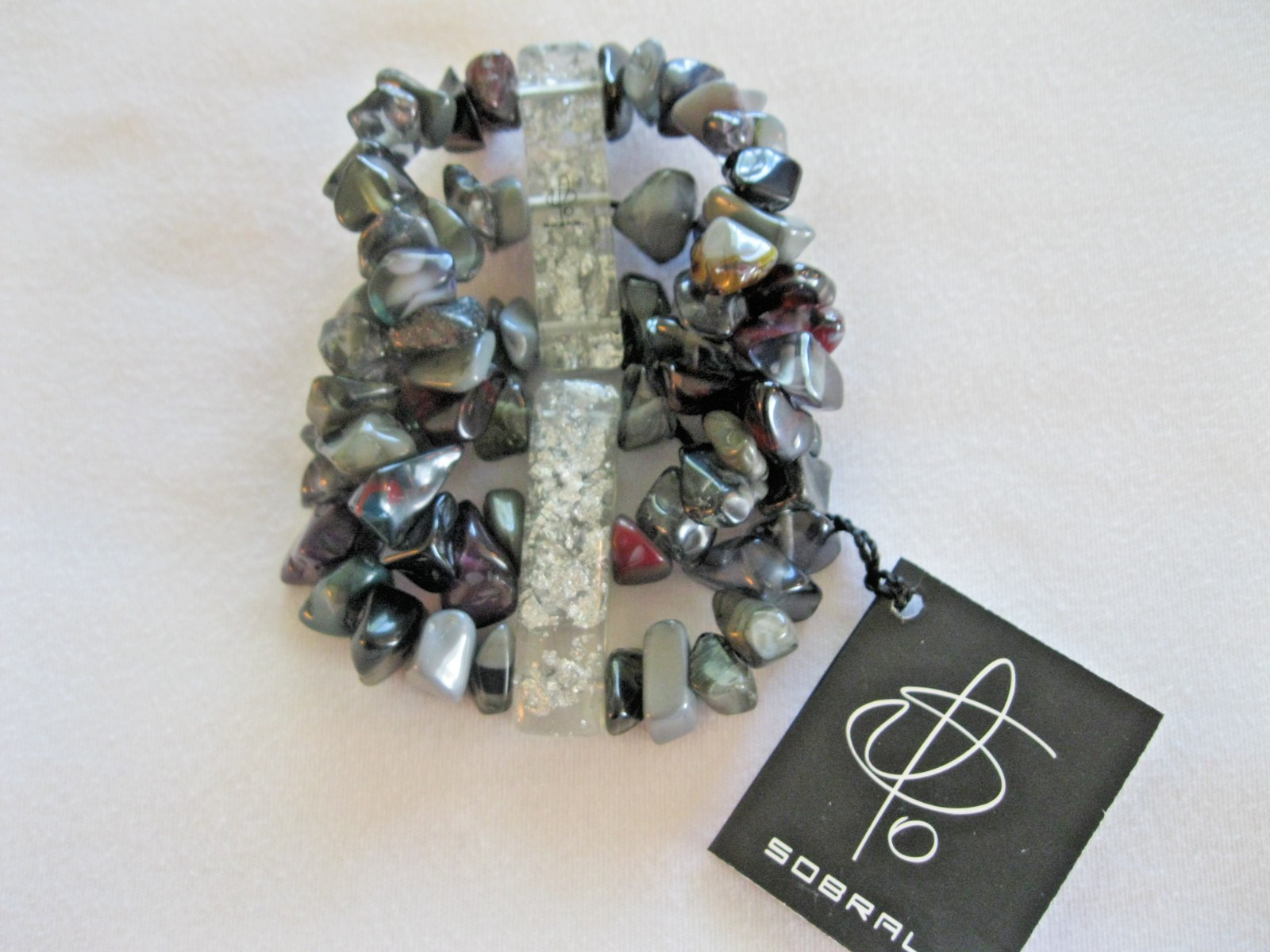 Stunning Carlos Sobral Brazil Resin Stretch Bracelet With Stone Colored Nuggets