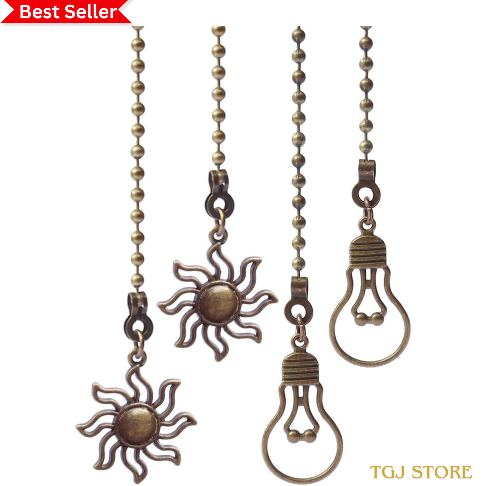 4 Pack Ceiling Fan Pull Chain, 12 Inch Pull Chains Extension, Fan and Bulb Shape