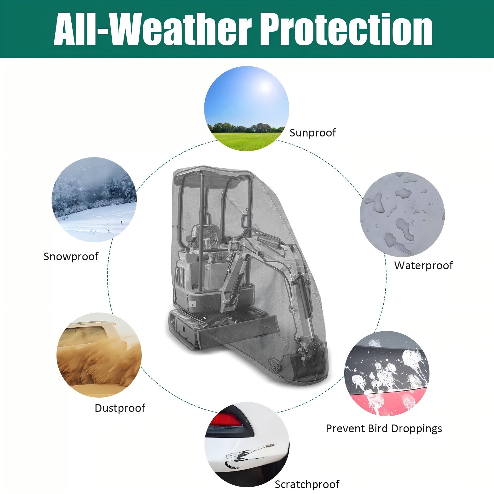 Premium Mini Excavator Cover, Rain, Sun, Freeze and Hail Resistant，0.8T-2T