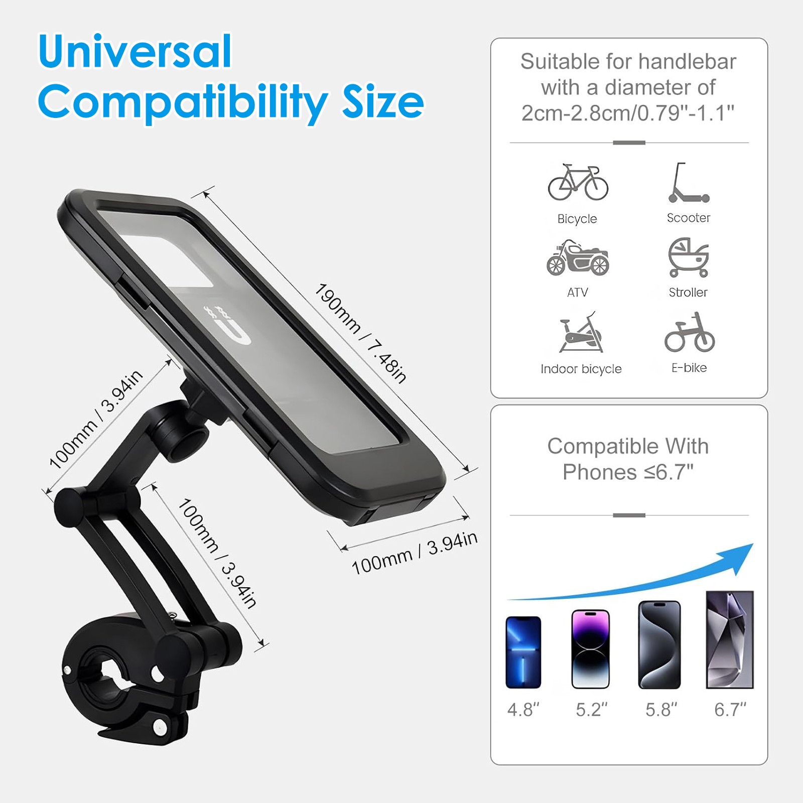 Motorcycle Bicycle Phone Mount Waterproof Case 360° Rotatable Handlebar Holder