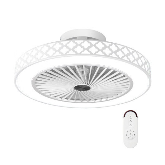 19 Inch Ceiling Fan with Light Low Profile Flush Mount Fan-White - Color: White