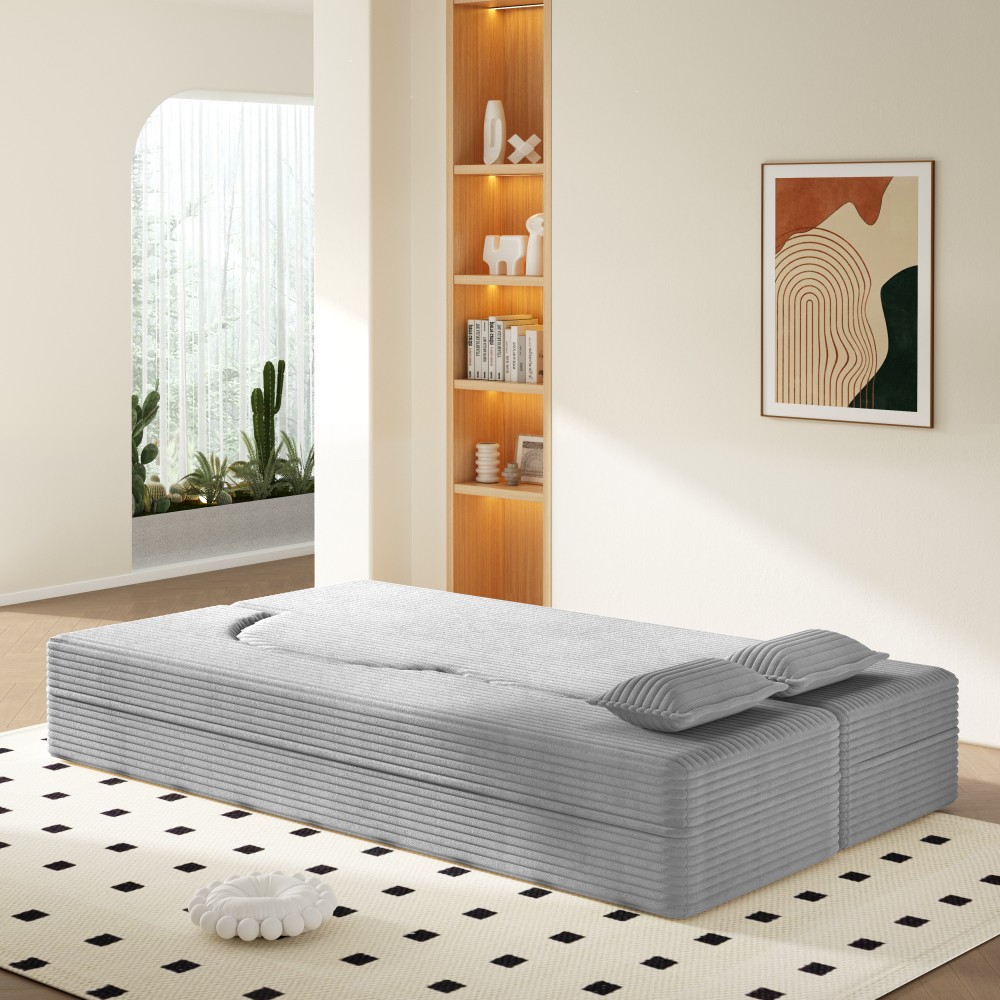 Twin Convertible Floor Sofa Bed w/ Pillows, Folding Guest Mattress Light Grey