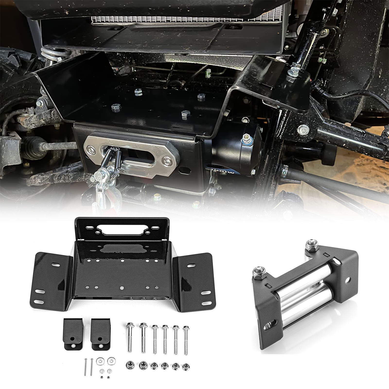 Front Winch Mount Plate+4 7/8" Winch Roller Fairlead For Honda Pioneer 700/700-4