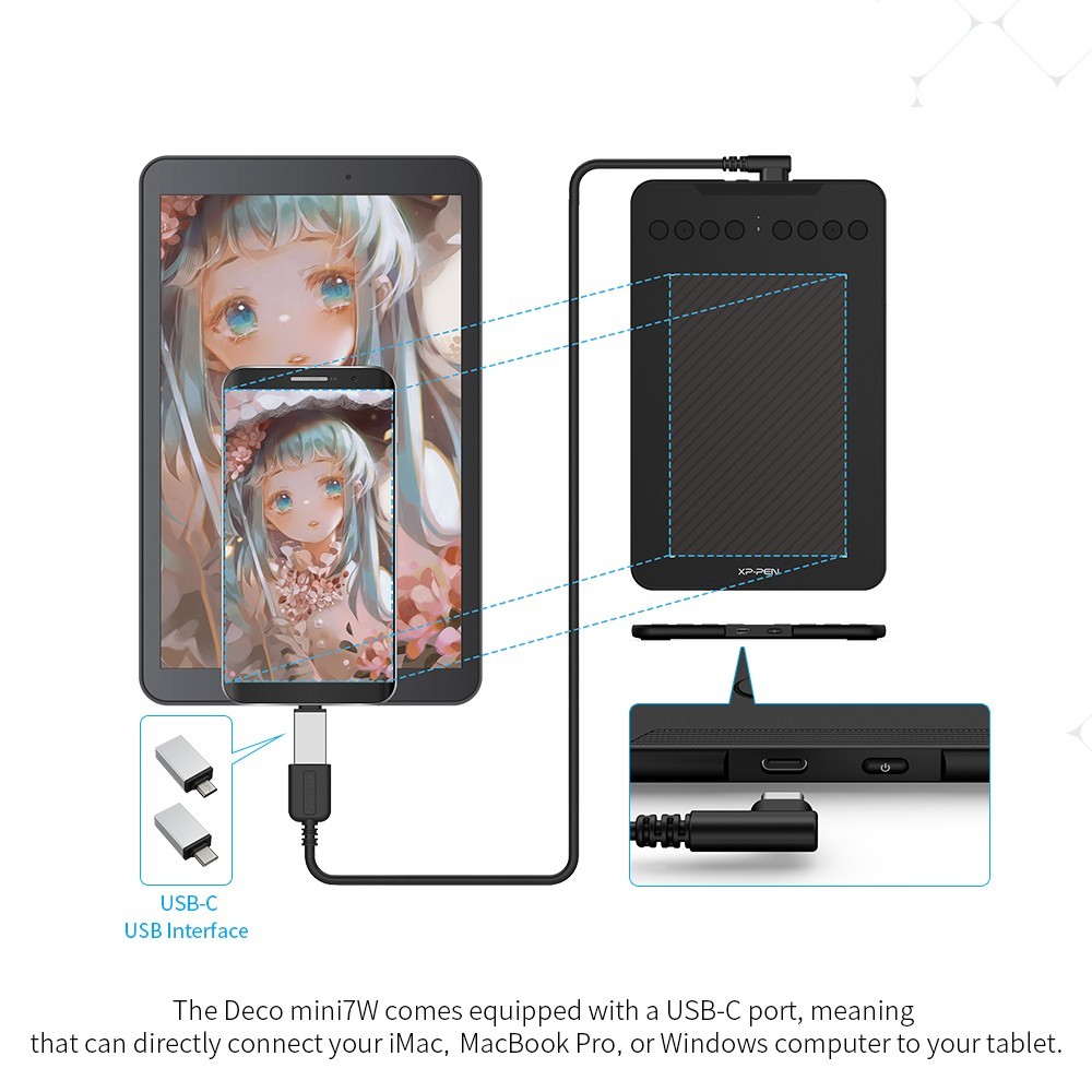 XPPen Deco Mini7W Wireless Graphics Drawing Tablet 8192 Level Refurbished
