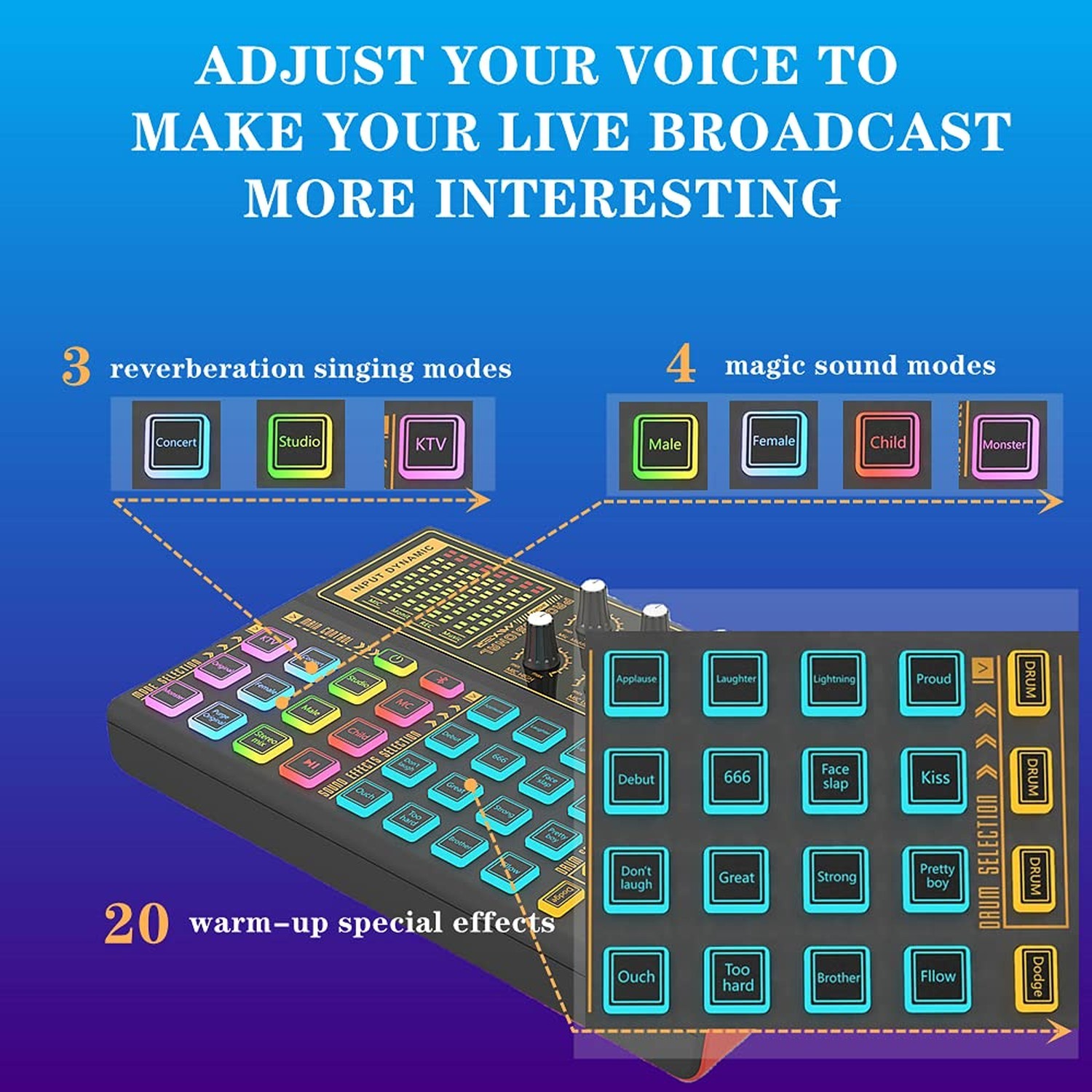 K300 Sound Effects Board Set, Voice Changer Sound Card with Multiple Sound Ef...