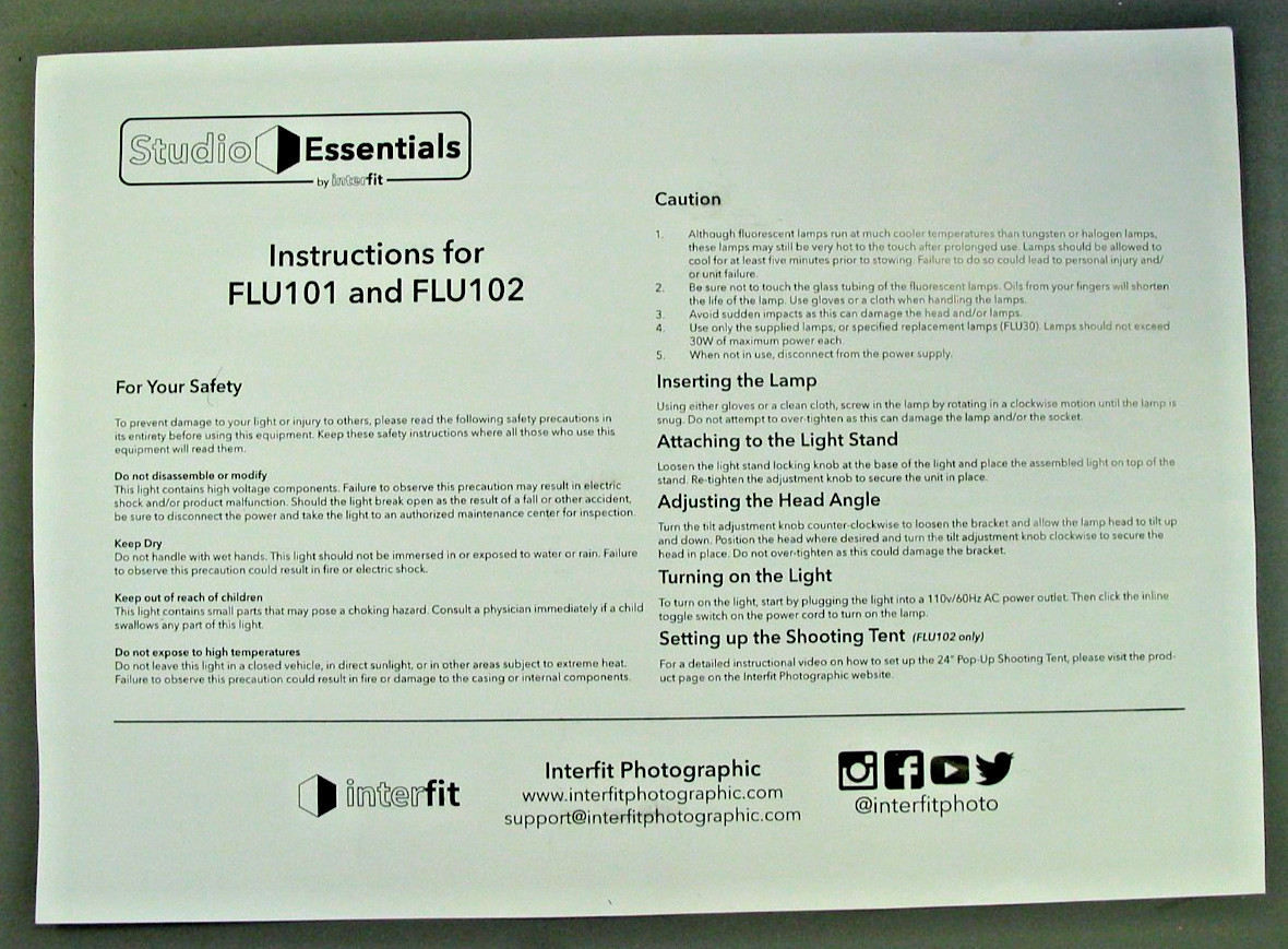 Studio Essentials Table Top Studio Light Kit FLU102, Tent, 2 Lights & Stands +