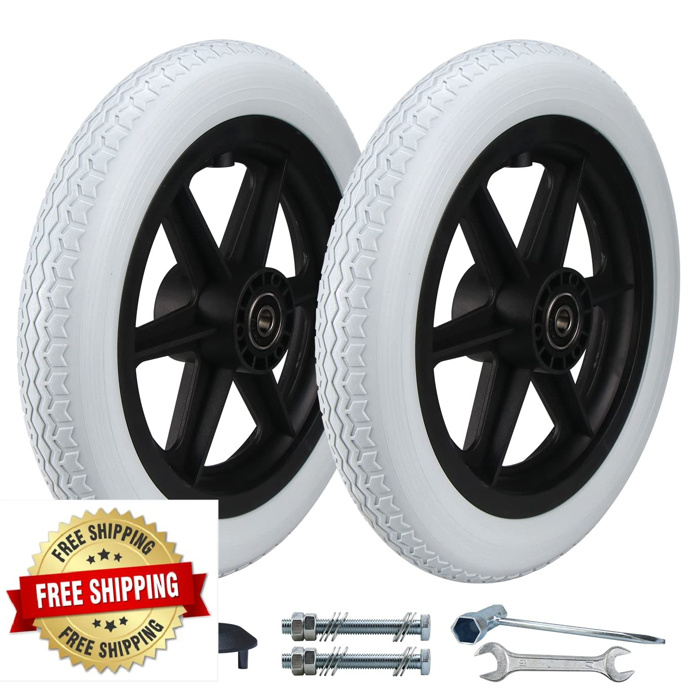 Wheelchair Wheels Assembly Pair 12" Rear Gray Solid Tire Replacement
