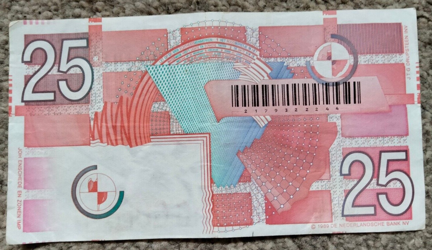 Netherlands 25 Gulden 1989 P100a aVF