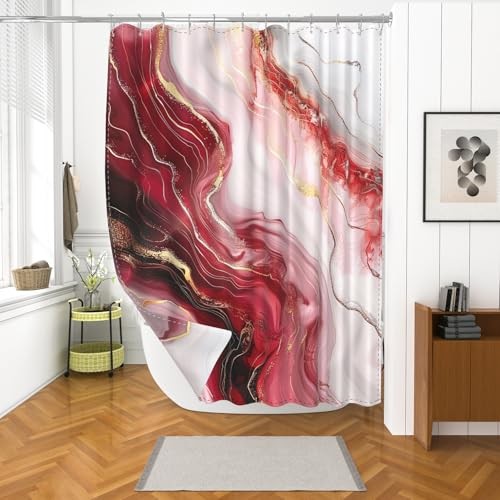 Burgundy Marble Double Sided Shower Curtain 72"W x 72"L (Pack of 1) Red