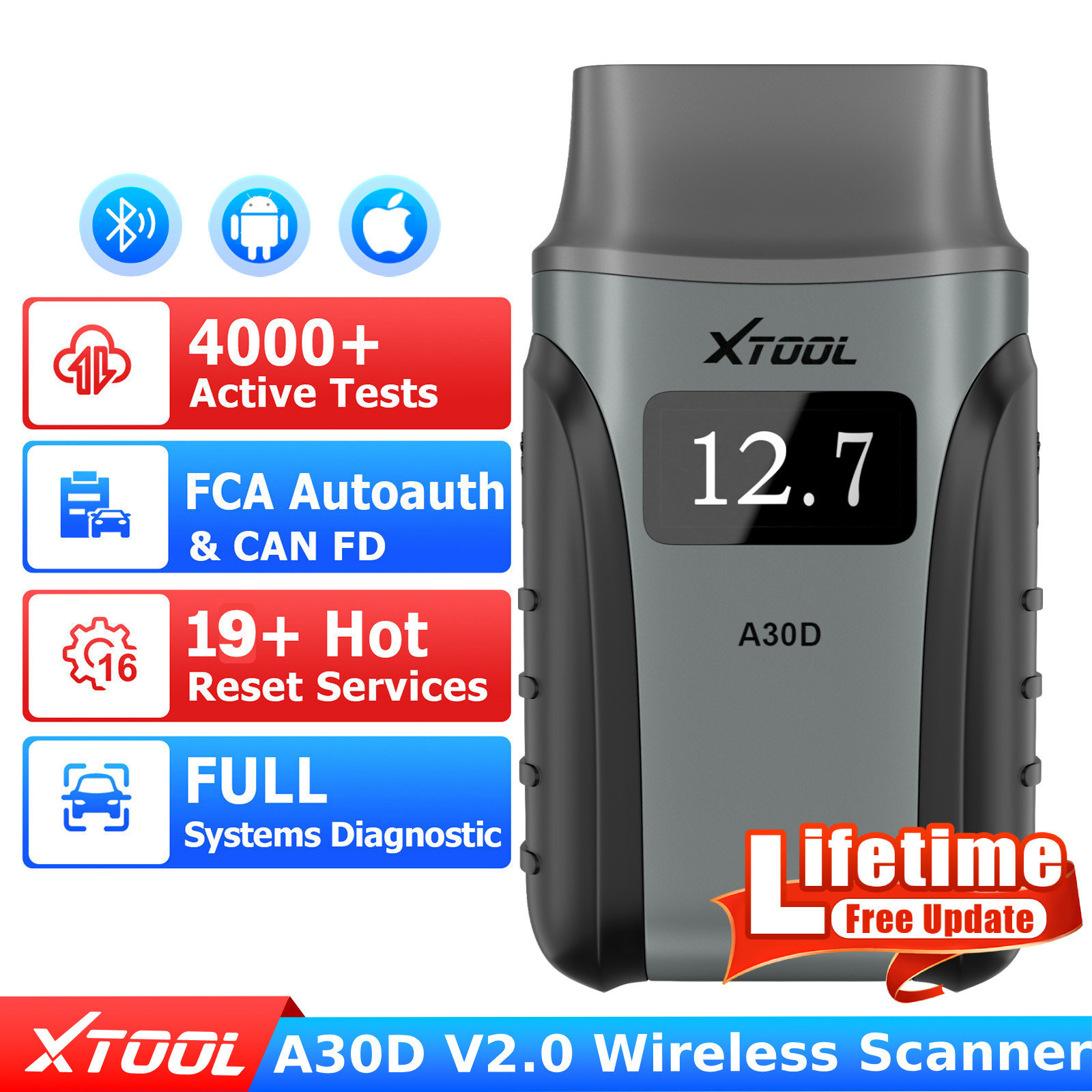 XTOOL A30D V2.0 OBD2 Scanner Bluetooth Bidirectional Full System Diagnostic Tool