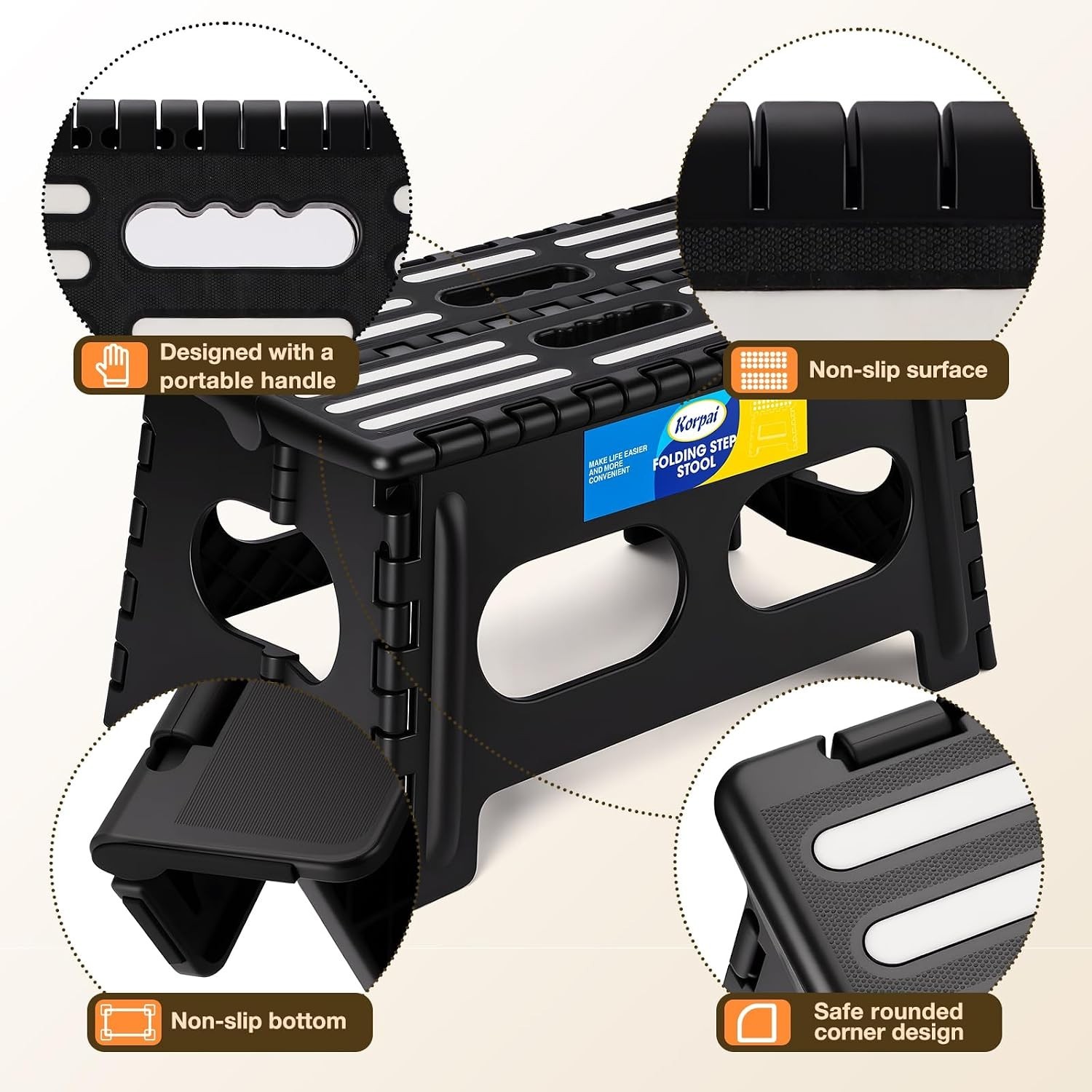 Portable 9-Inch Step Stool - Lightweight, Foldable, Ideal for Kitchen & Bathroom