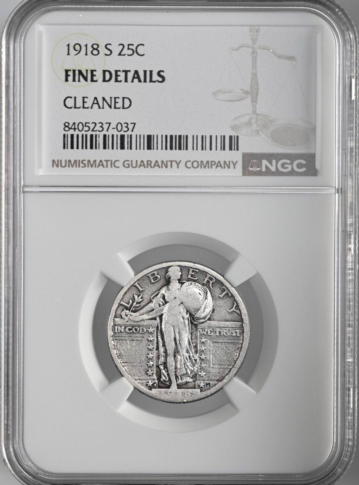 1918-S  25C STANDING LIBERTY QUARTER  NGC FINE DETAILS "CLEANED" 8405237-037
