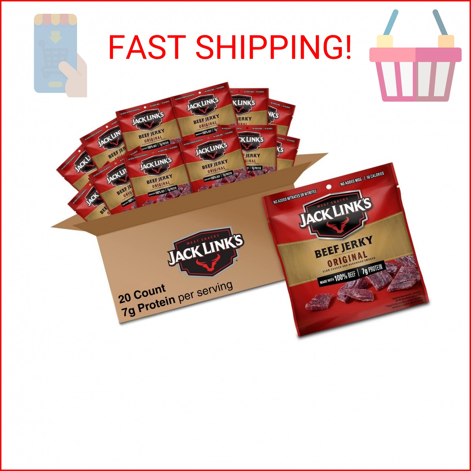 Jack Link's Beef Jerky Multipack - Original - Made with 100% Real Beef - Ready t