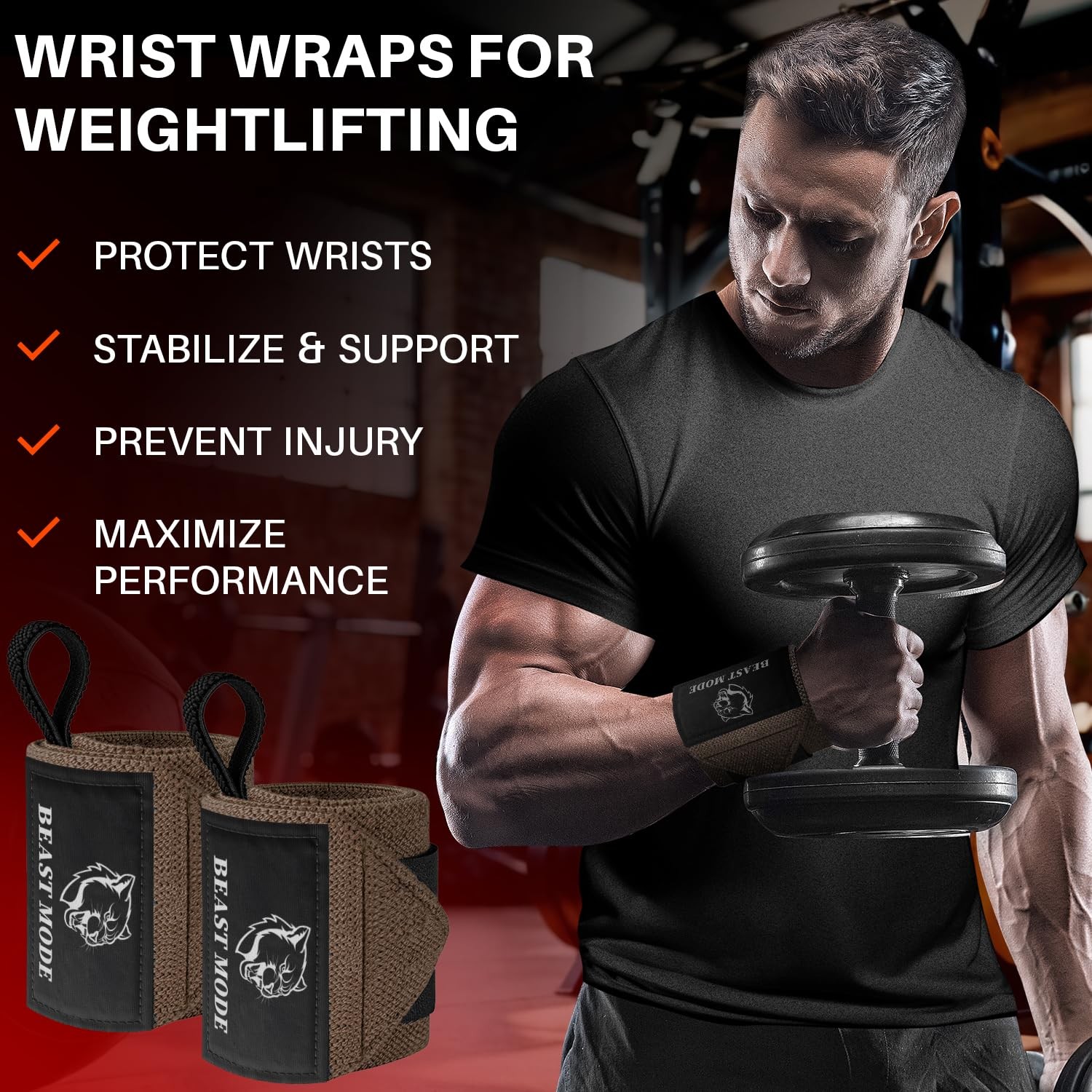 Weightlifting Wrist Wraps with Thumb Loop – 18 Inch HeavyDuty Support