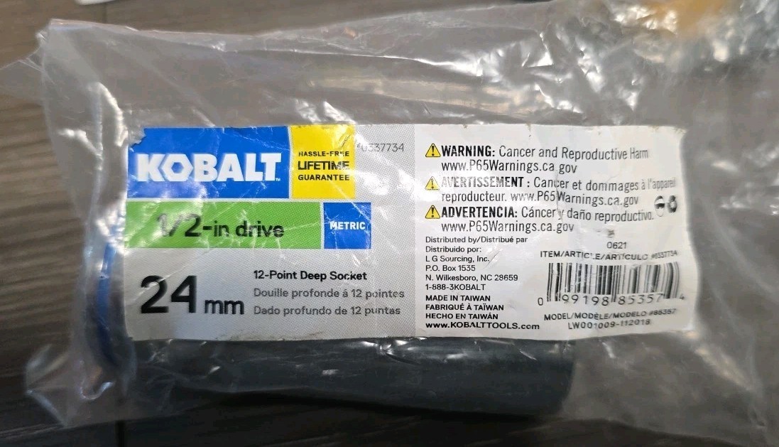 NIP KOBALT 1/2" DRIVE 12PT  SOCKET 24mm Deep Wall 337734