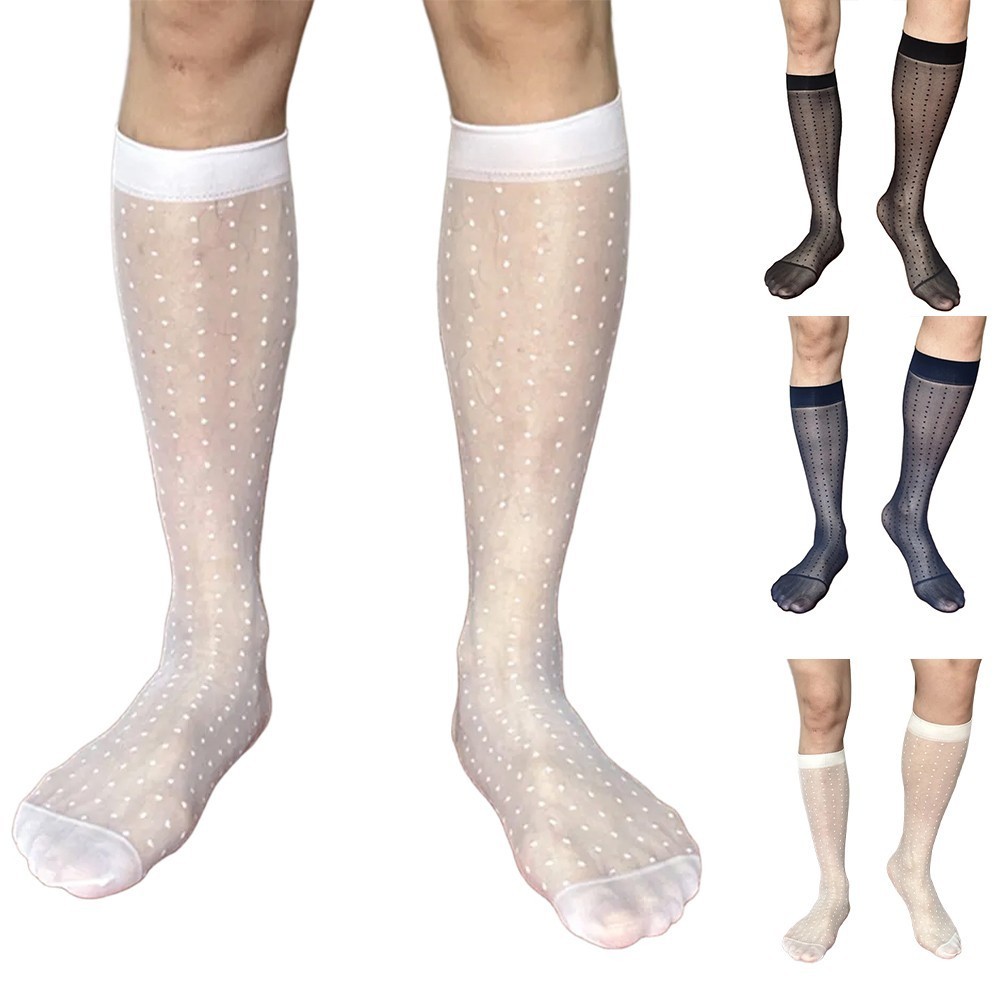 Men's Sheer Tube Socks Polka Point Dress Ultra Thin Formal Business Socks new
