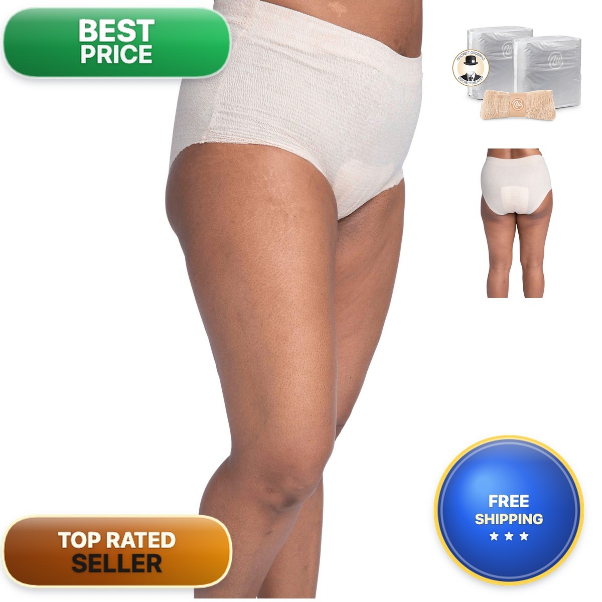 Nexwear Womens Absorbent Disposable Underwear X-Large Tan 15 ct