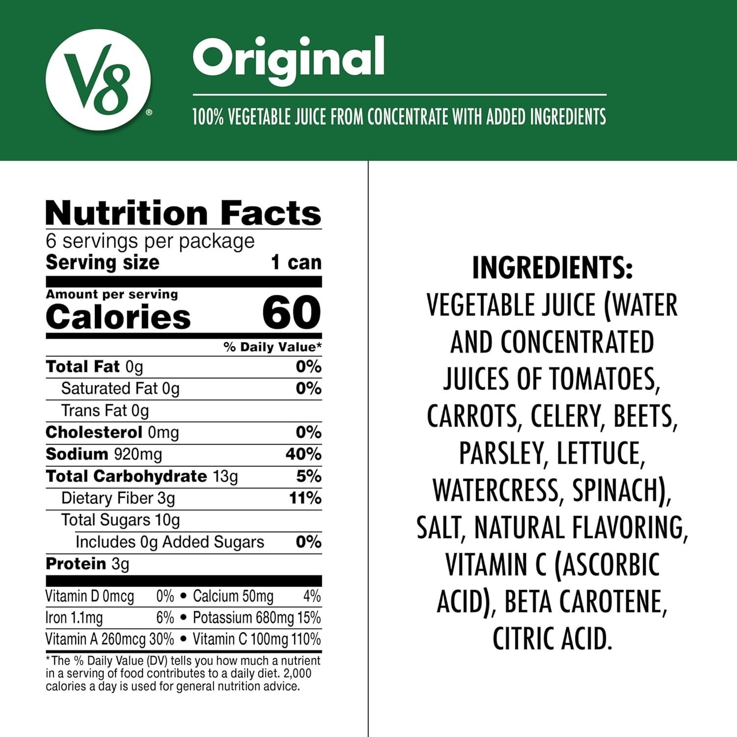 24 Single-Serve Vegetable Juice Cans, 100% Juice – No Added Sugars